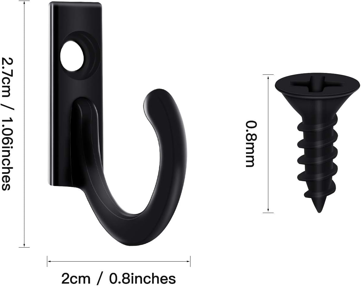 100 Pcs Small Wall Mounted Key Hooks with Screws - Black Single Robe Clasp Coat Hooks for Jewelry, Hat, Scarf, Bag