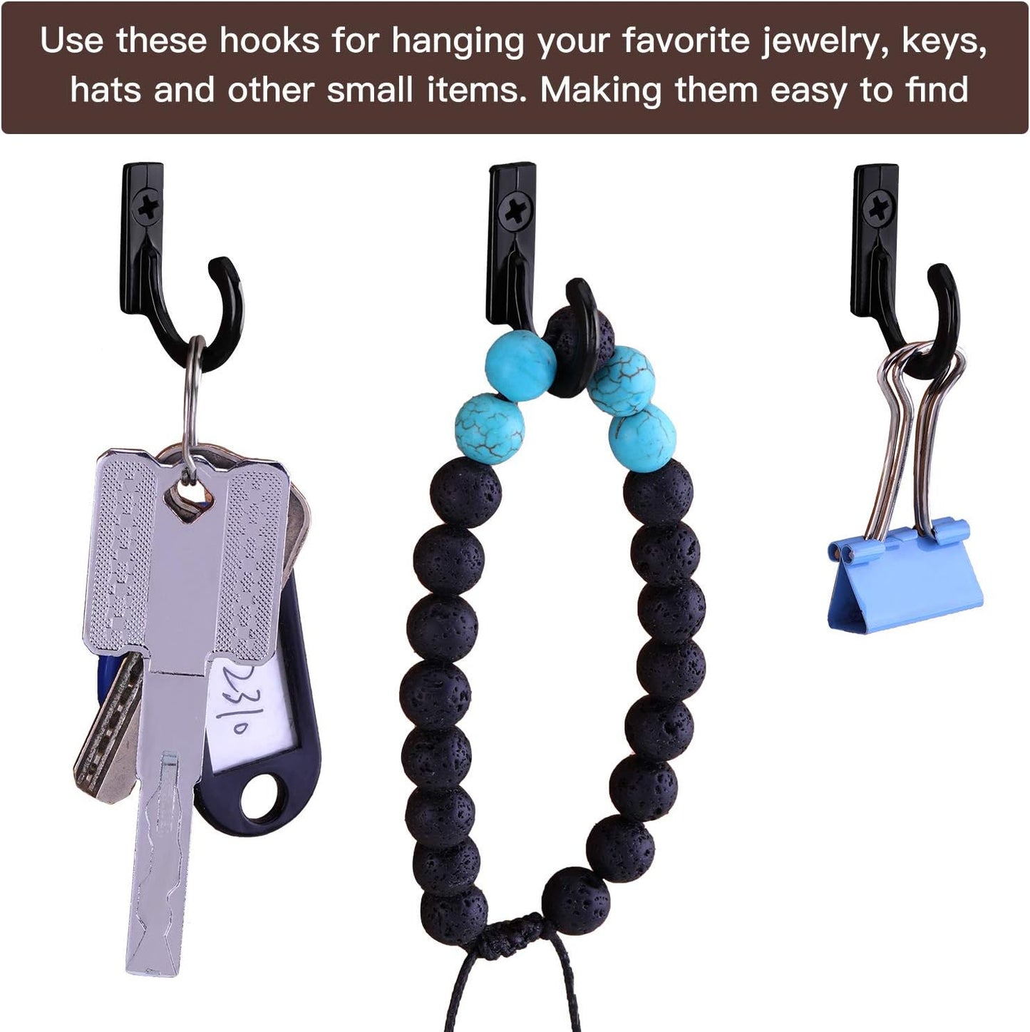 100 Pcs Small Wall Mounted Key Hooks with Screws - Black Single Robe Clasp Coat Hooks for Jewelry, Hat, Scarf, Bag