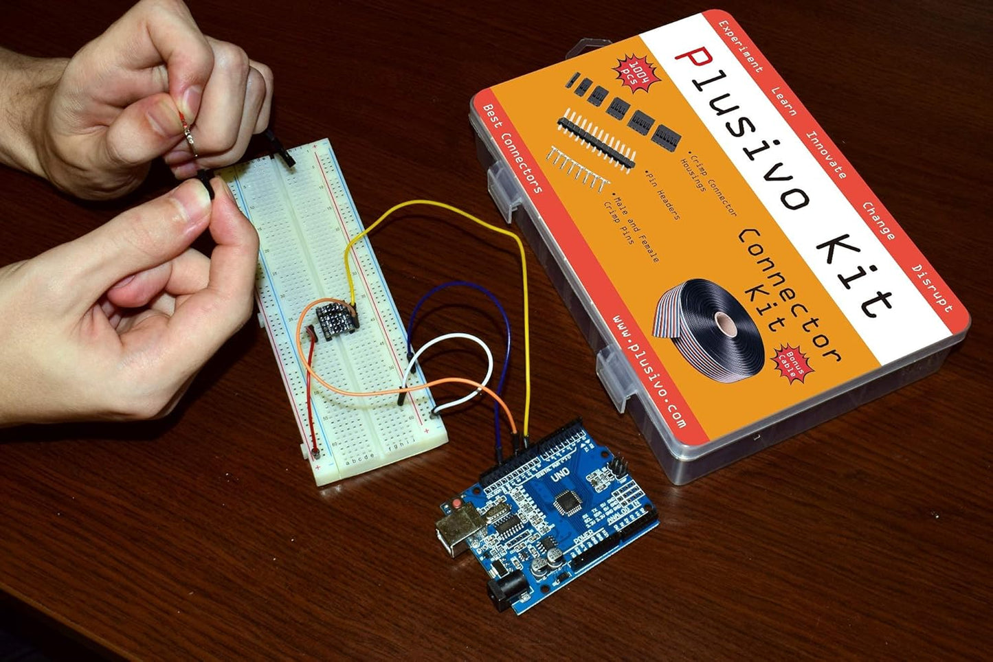 1004pcs Connector Kit with 2.54 mm Crimp Pin Connector Housings, Male Headers, Male/Female Crimp Pins and Ribbon Cable - Plusivo