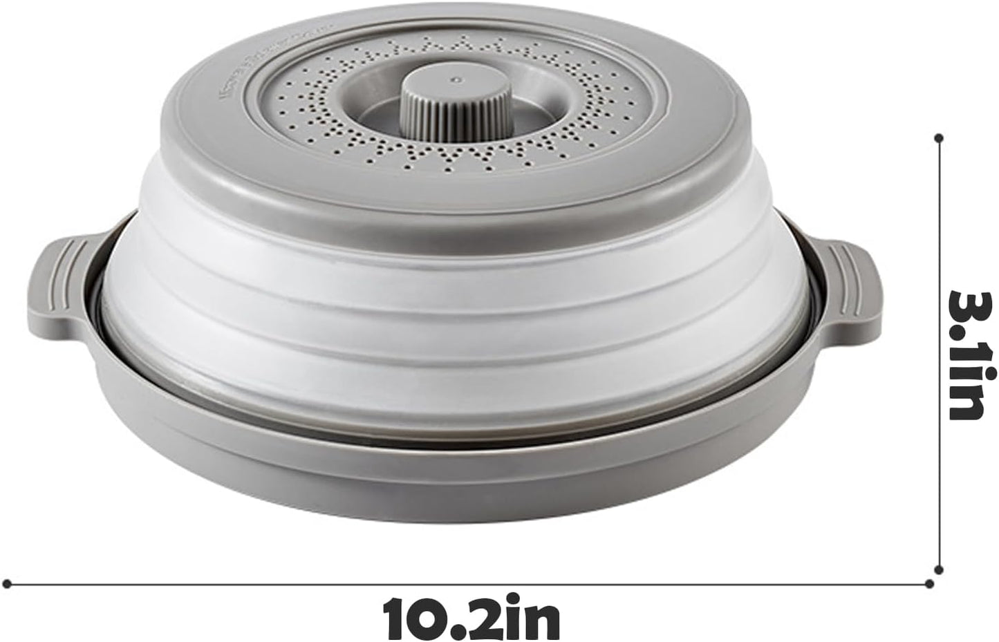 10.2 Inch Collapsible Microwave Plate Cover with Steam Vent & Silicone Mats - Dishwasher-safe Kitchen Gadget for Fruit & Vegetables (Gray)