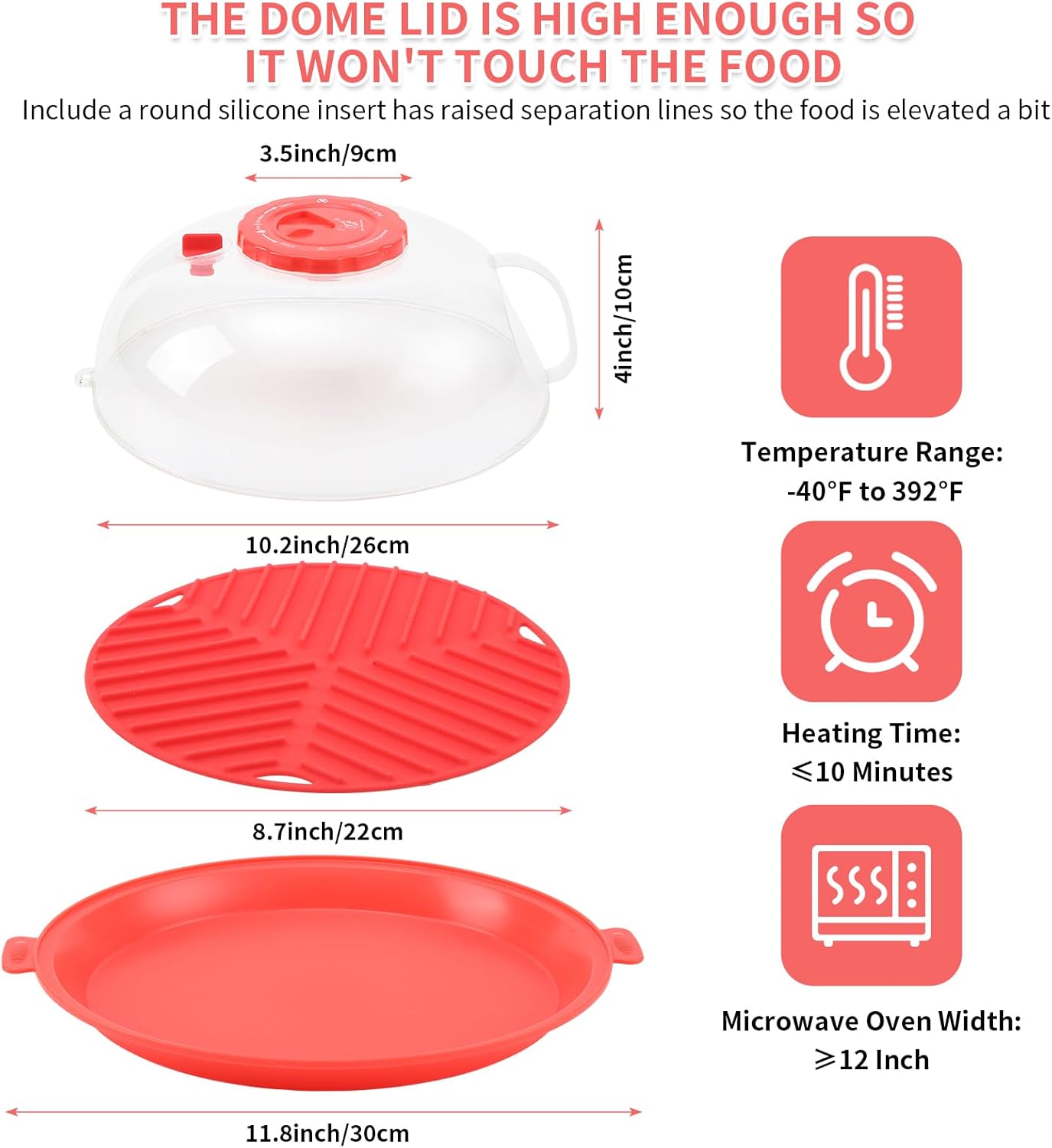 10.2 Inch Microwave Splatter Cover with Water Steamer - Clear Splash Guard Cooker Lid for Food Serving