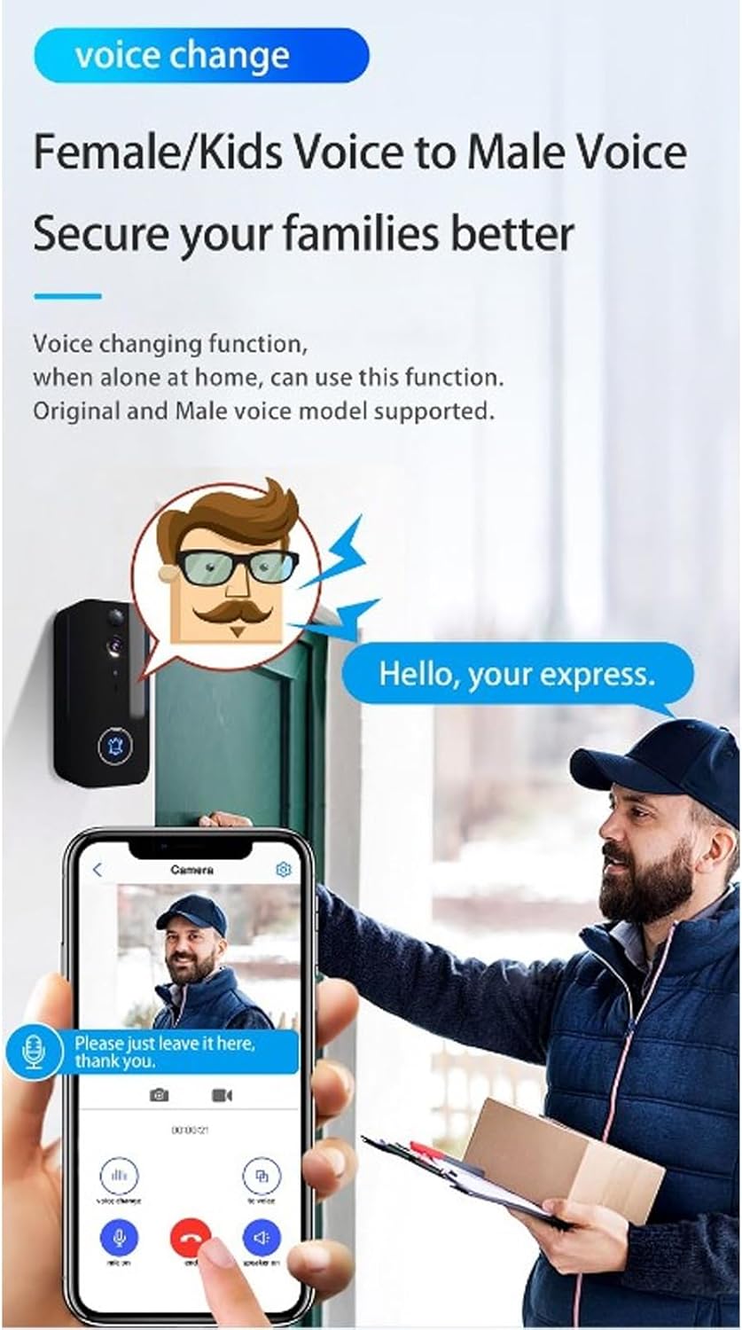 1080P HD Smart Video Doorbell with Night Vision and Two-Way Voice - Ideal for Home Surveillance