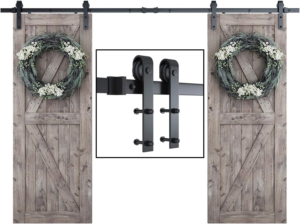 10FT Double Barn Door Hardware Kit - Smooth & Quiet Sliding Track for 30" Wide Doors - Easy Installation - Black - WildKart