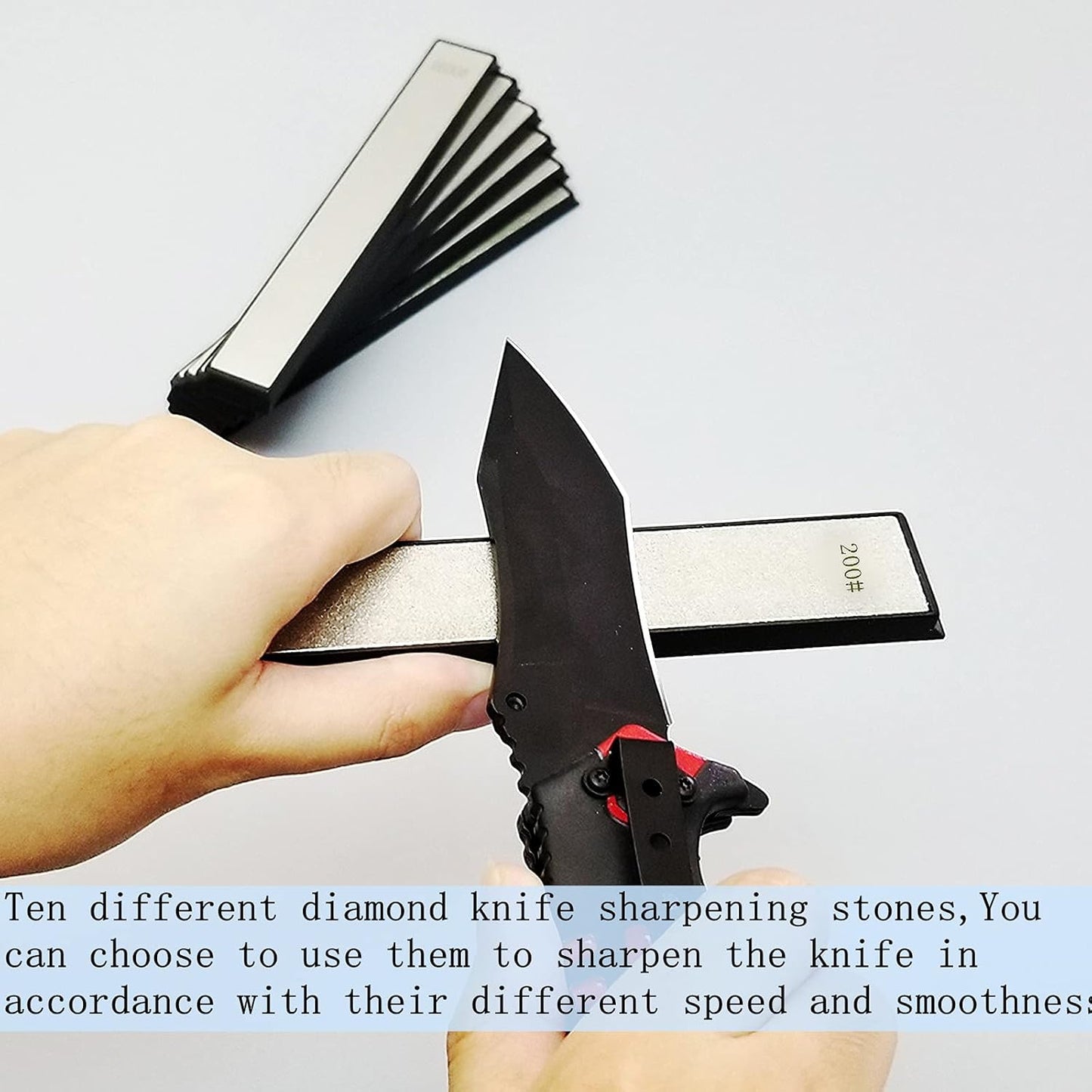10Pcs Diamond Knife Sharpening Stones Set - 80-3000 Grit Whetstones with Non-Slip Base, Ruixin Sharpener Compatible