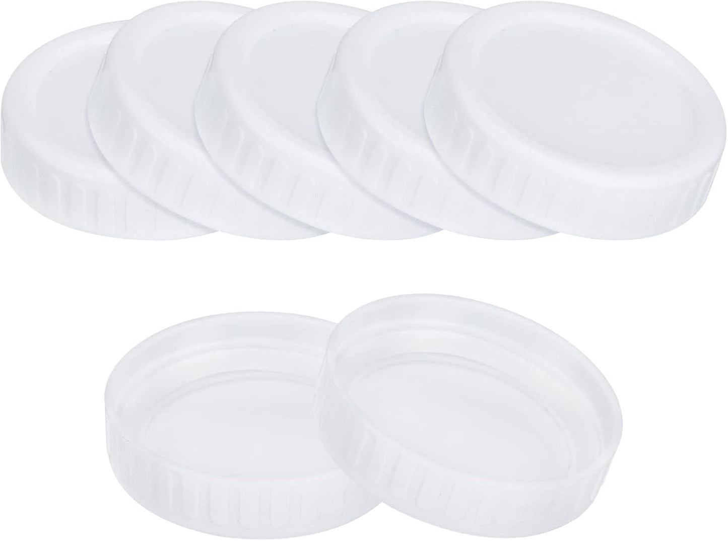 10pcs Regular Mouth Plastic Mason Jar Storage Lids with Silicone Rings - Leak Proof Canning Lids (White)