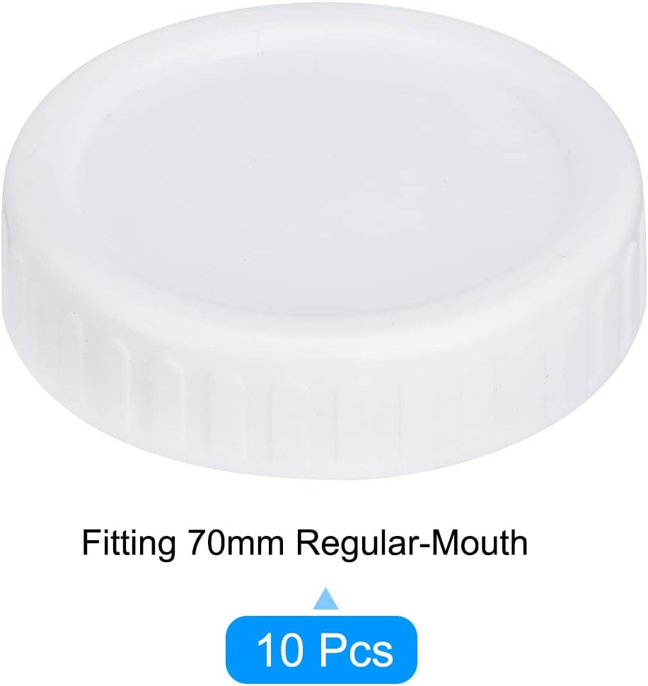 10pcs Regular Mouth Plastic Mason Jar Storage Lids with Silicone Rings - Leak Proof Canning Lids (White)