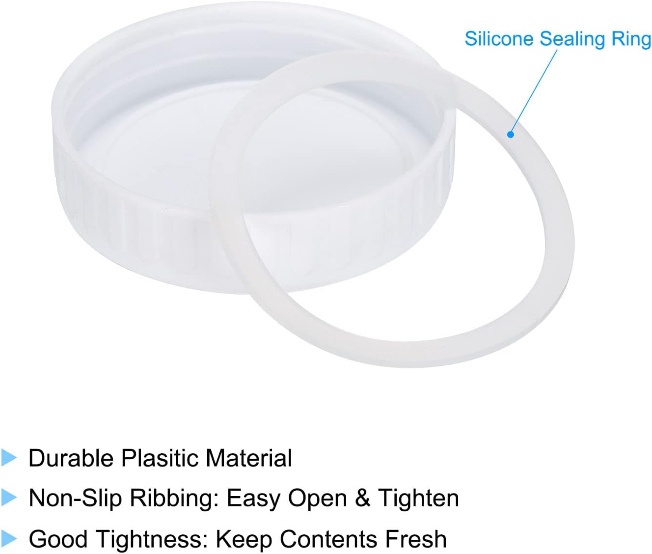 10pcs Regular Mouth Plastic Mason Jar Storage Lids with Silicone Rings - Leak Proof Canning Lids (White)