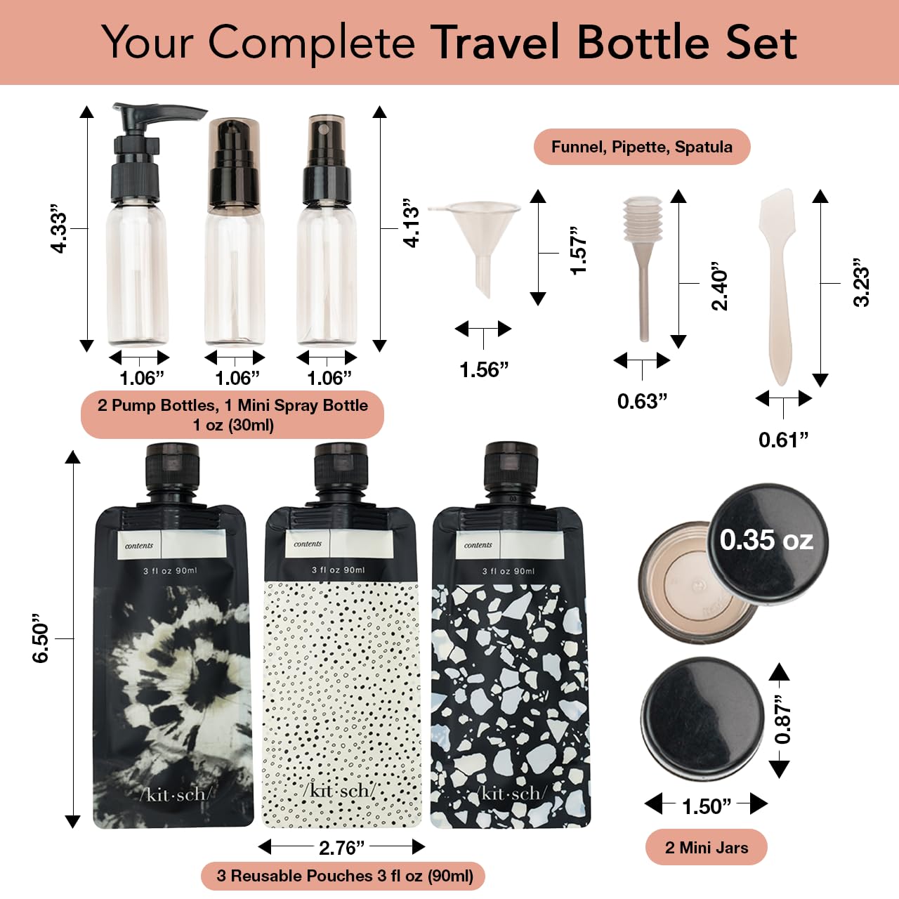 11-Piece Kitsch Travel Bottles Set - TSA Approved, Leak-Proof Toiletry Containers for Shampoo, Conditioner, Lotion - Refillable Essentials Kit for Valentines Gift
