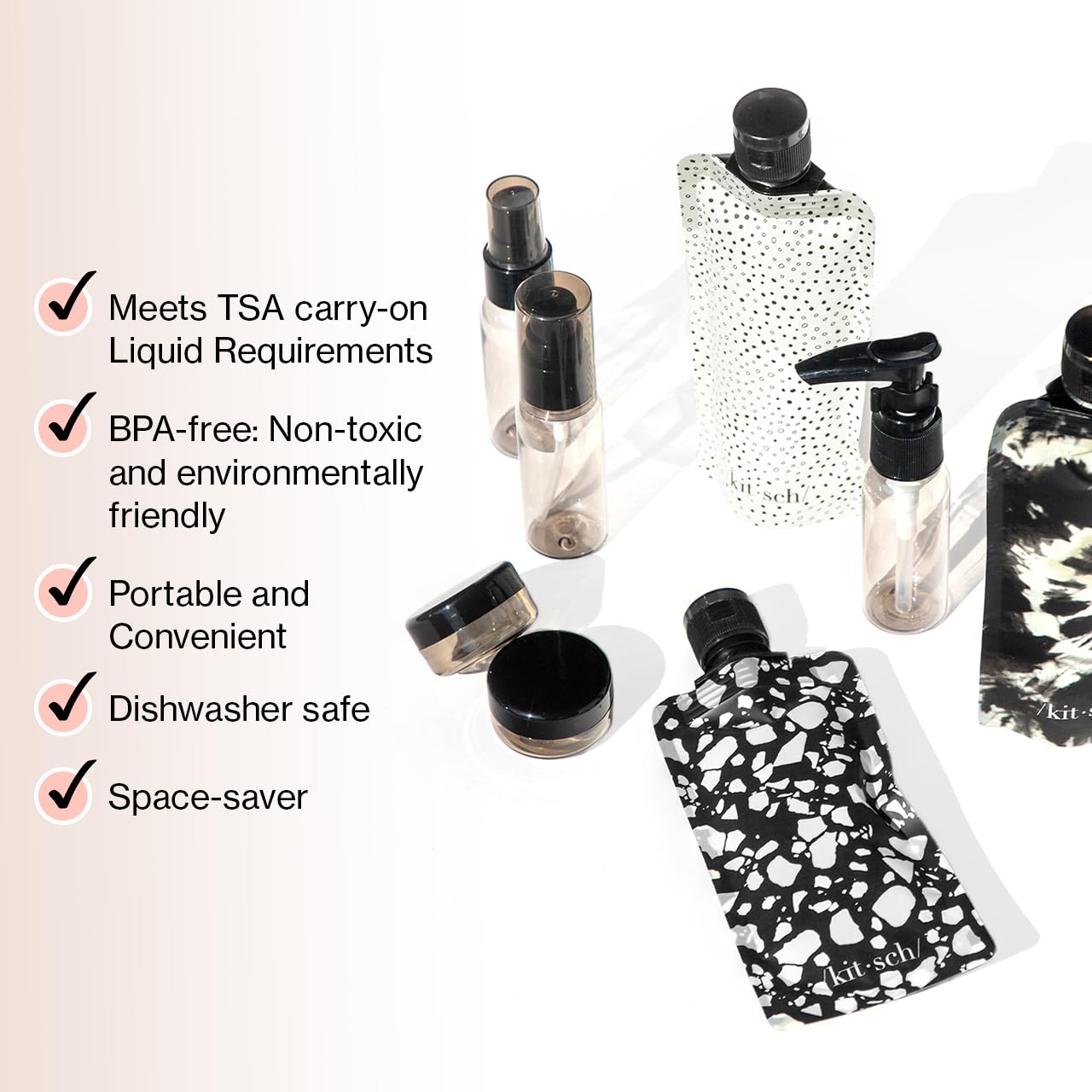 11-Piece Kitsch Travel Bottles Set - TSA Approved, Leak-Proof Toiletry Containers for Shampoo, Conditioner, Lotion - Refillable Essentials Kit for Valentines Gift
