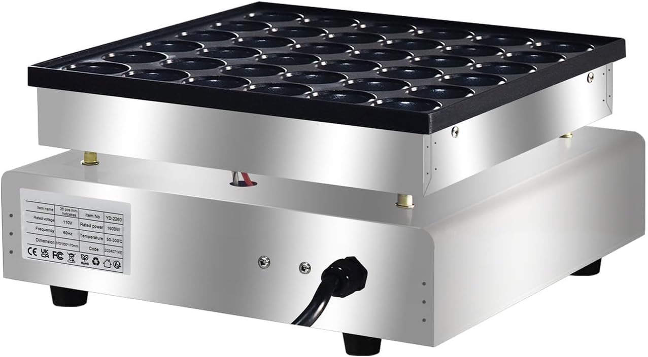 110V Commercial Mini Dutch Pancake Maker with 36-Piece Capacity - Nonstick Stainless Steel Dorayaki Maker for Breakfast, Snacks, and Desserts in Restaurants and Cafes