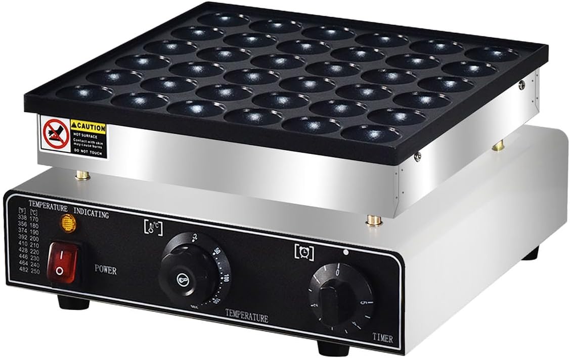 110V Commercial Mini Dutch Pancake Maker with 36-Piece Capacity - Nonstick Stainless Steel Dorayaki Maker for Breakfast, Snacks, and Desserts in Restaurants and Cafes