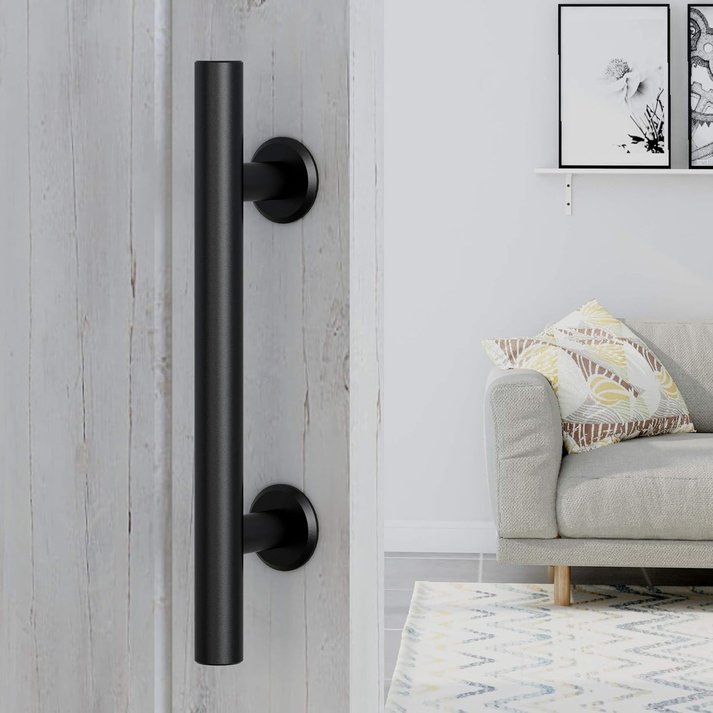 12" Black Heavy Duty Pull and Flush Sliding Barn Door Handle Set by FaithLand - Fits Doors Up to 2 3/8