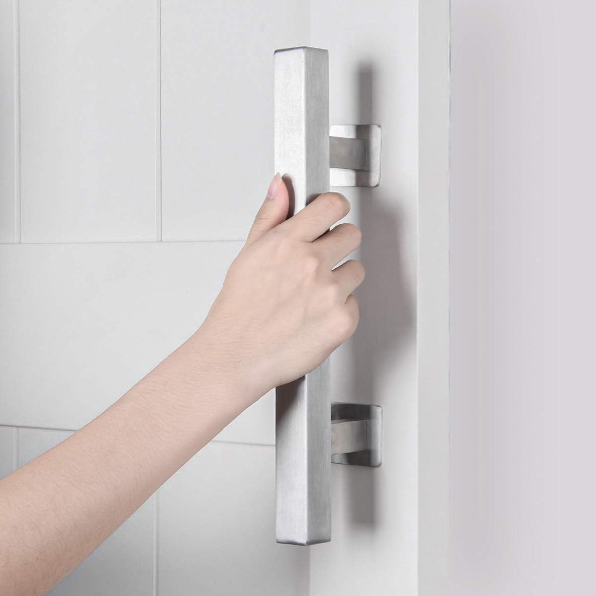 12" Heavy Duty Pull and Flush Barn Door Handle Set - Large Rustic Two-Side Design - Solid Stainless Steel - Silver - for Gates, Garages, Sheds, Furniture - Square