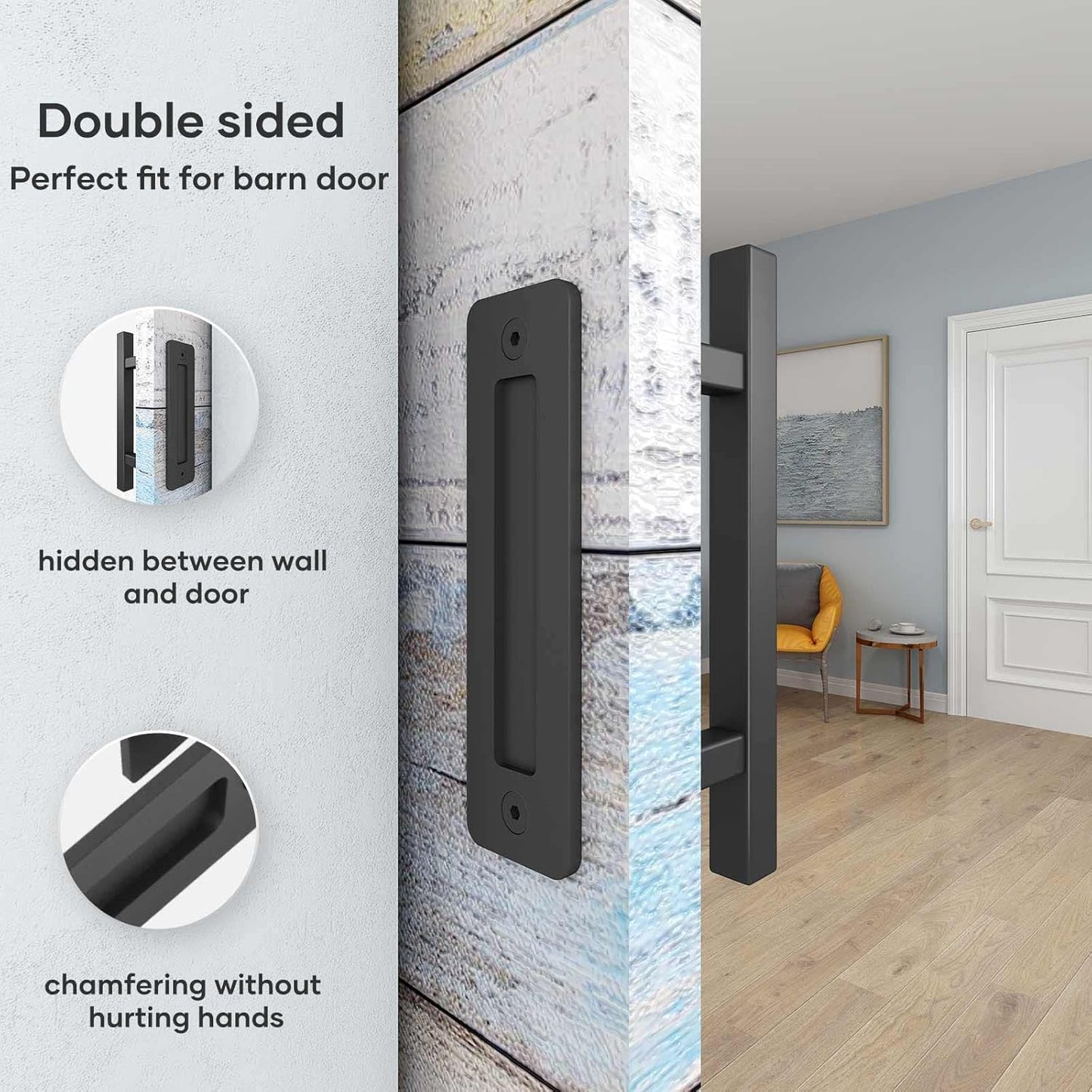 12" Heavy Duty Sliding Barn Door Handles and Pulls Set - Easy Install, Double Sided Hardware, Rustic Square Design, Matte Black Finish