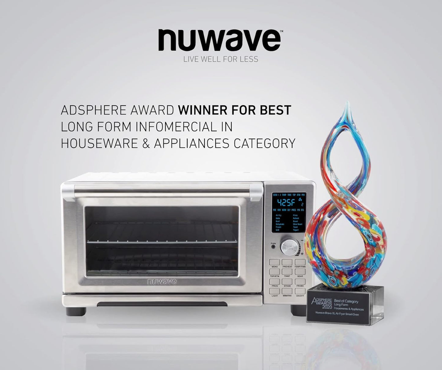 12-in-1 Nuwave Bravo Air Fryer Toaster Smart Oven with XL 30-QT Capacity, Convection, Stainless Steel Design