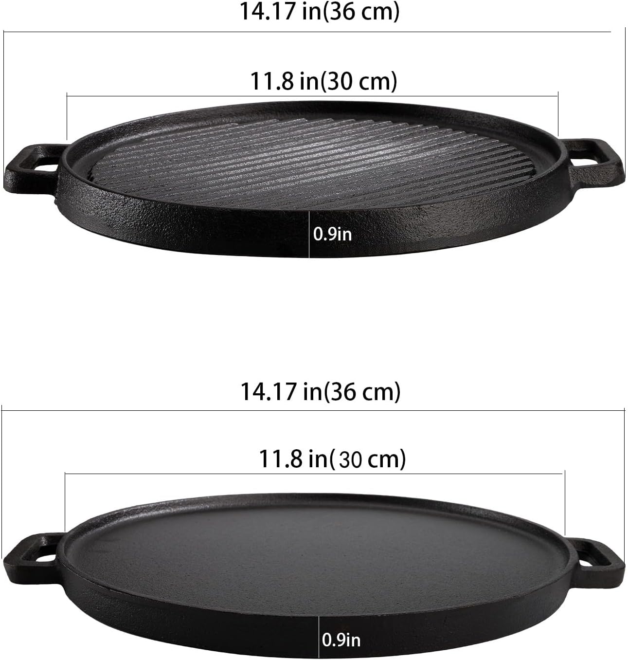 12 Inch Cast Iron Griddle - Reversible Grill/Griddle for Stovetop and Open Fire Cooking