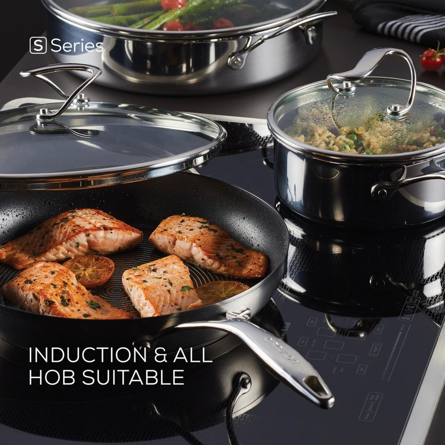 12-Inch Circulon Stainless Steel Frying Pan/Skillet with Lid and SteelShield Hybrid Technology