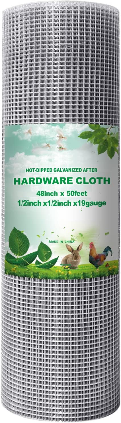 1/2 inch Hardware Cloth 48"x50ft 19 Gauge Galvanized Square Chicken Wire Fence Roll for Raised Garden Beds, Plant Supports, Poultry Netting, Snake Fence - AMAGABELI GARDEN & HOME JW007