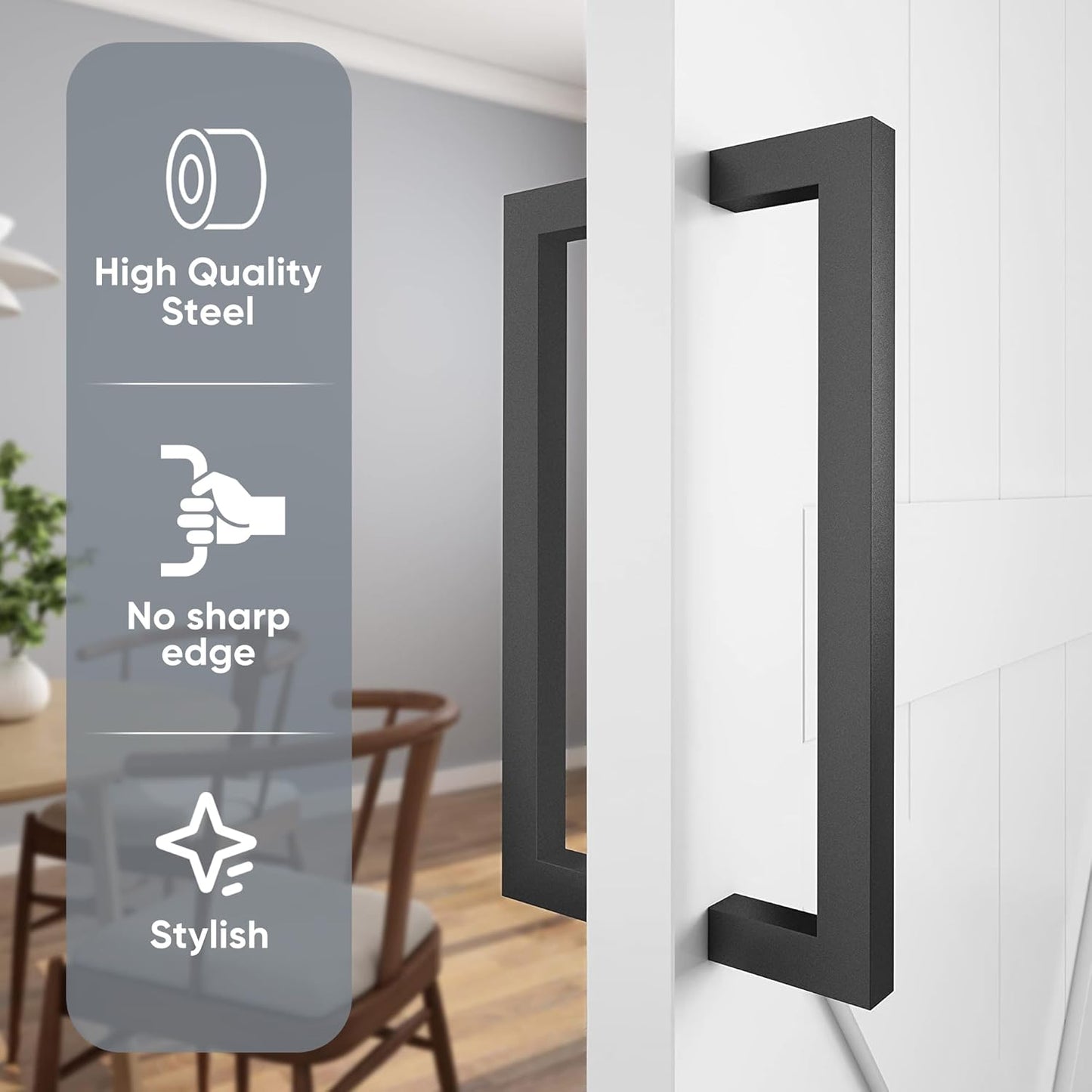 12" Matte Black Push Pull Bar Handle for Sliding Barn Doors - Heavy Duty Double Sided Industrial Grab Bar for Wood Doors and Garages