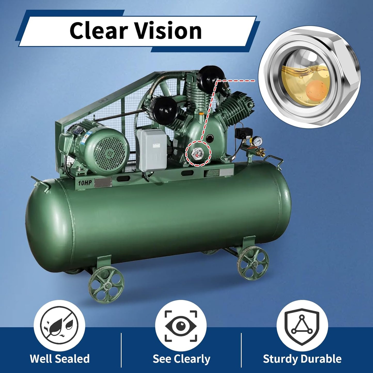 1/2'' NPT Stainless Steel Oil Sight Glass with Float Ball for Air Compressor - Tank Oil Level Indicator