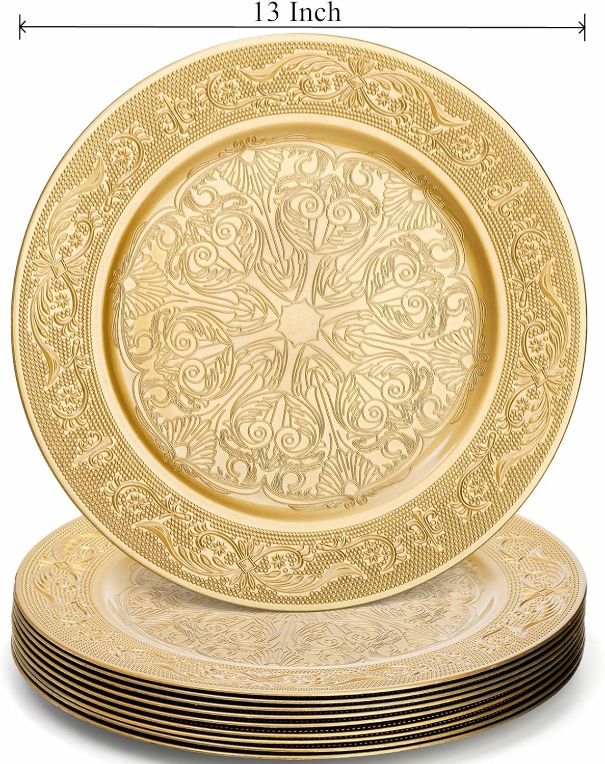 12 Pack Gold Charger Plates, 13 Inch Round Chargers for Dinner Plates - Decorative Plastic Table Chargers for Wedding and Holiday Parties