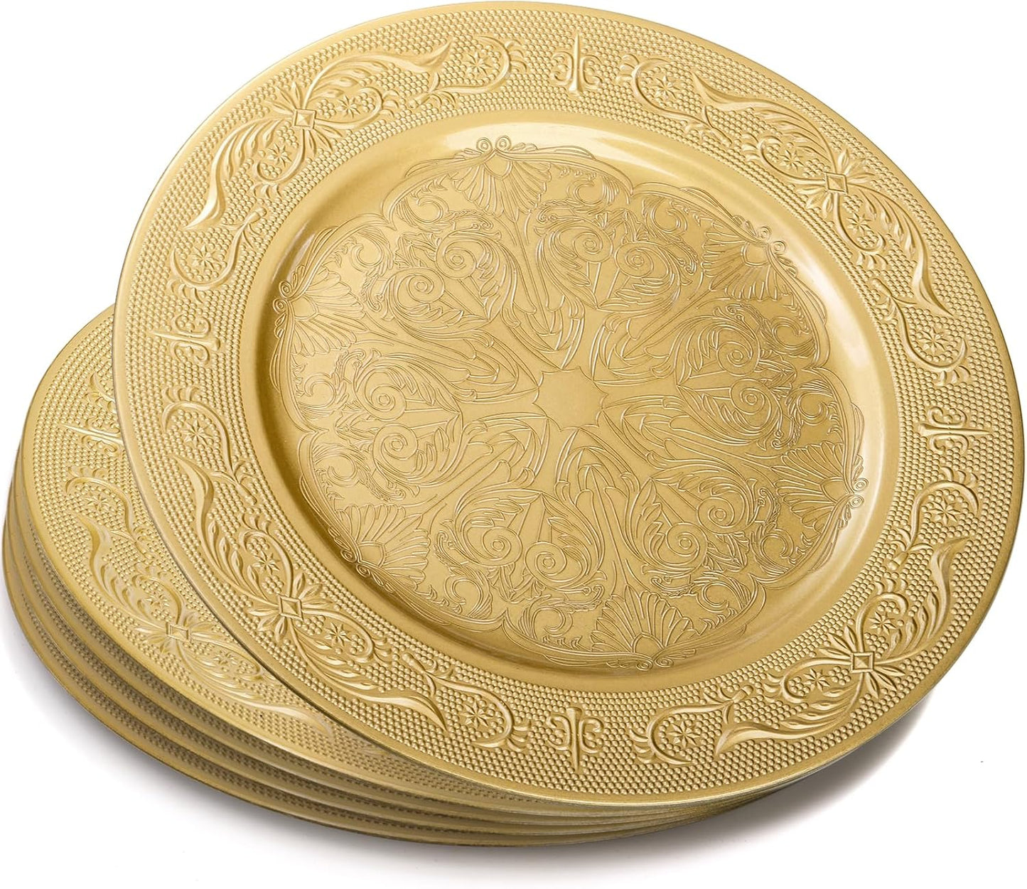 12 Pack Gold Charger Plates, 13 Inch Round Chargers for Dinner Plates - Decorative Plastic Table Chargers for Wedding and Holiday Parties
