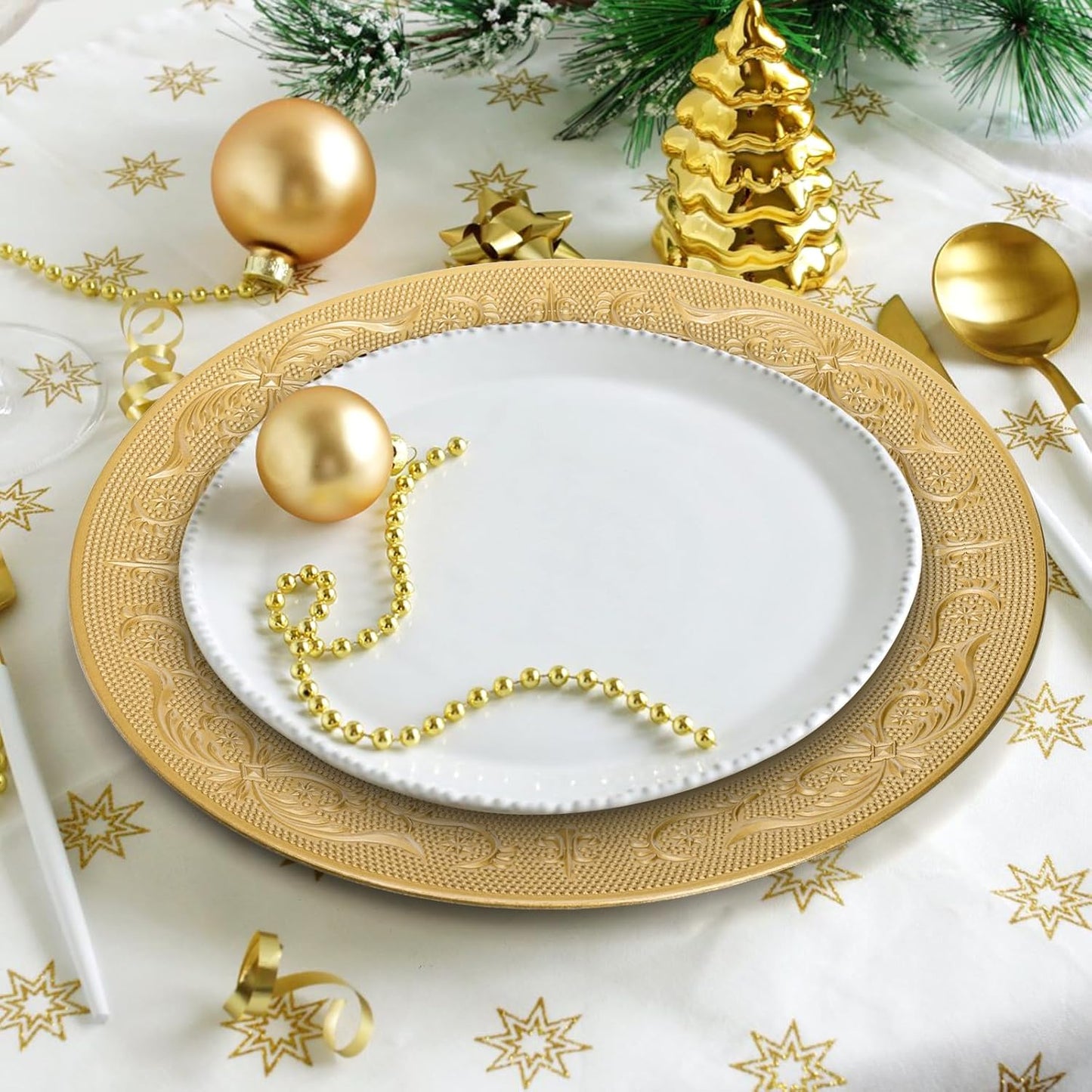 12 Pack Gold Charger Plates, 13 Inch Round Chargers for Dinner Plates - Decorative Plastic Table Chargers for Wedding and Holiday Parties