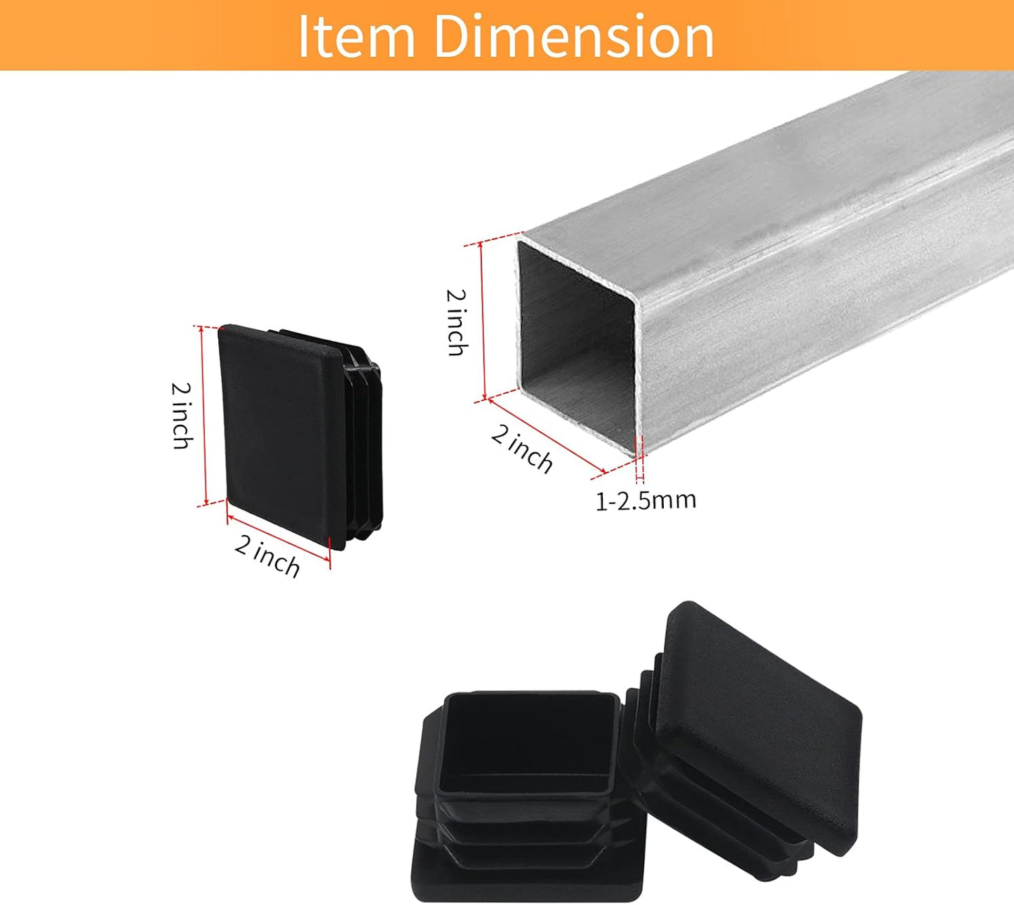12 Pack of Black Plastic 2x2 Square Tube End Caps for Fence Post, Chair Glide, Pipe Cap Cover - WZB 2 Inch 2x2 Square Tubing Plug