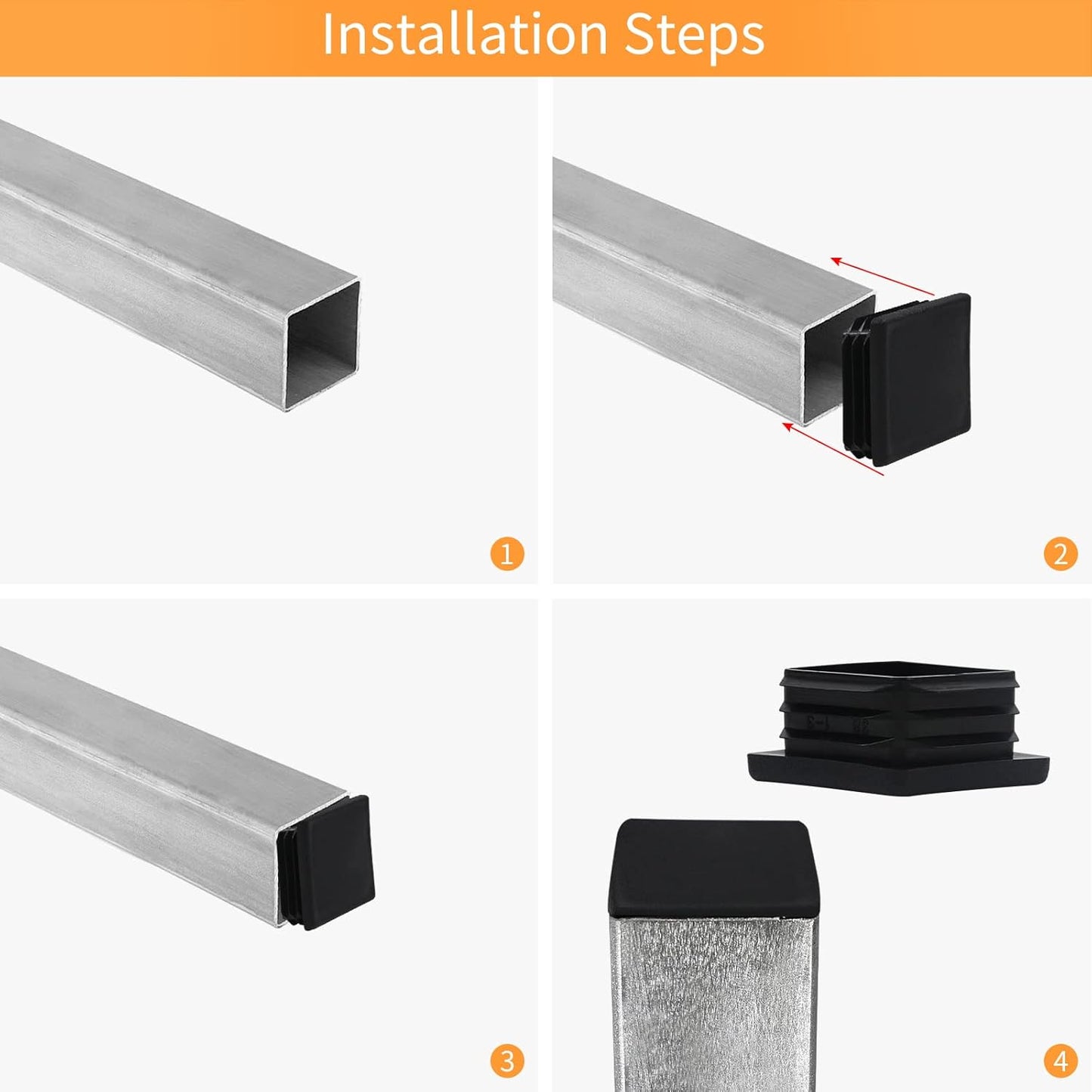 12 Pack of Black Plastic 2x2 Square Tube End Caps for Fence Post, Chair Glide, Pipe Cap Cover - WZB 2 Inch 2x2 Square Tubing Plug