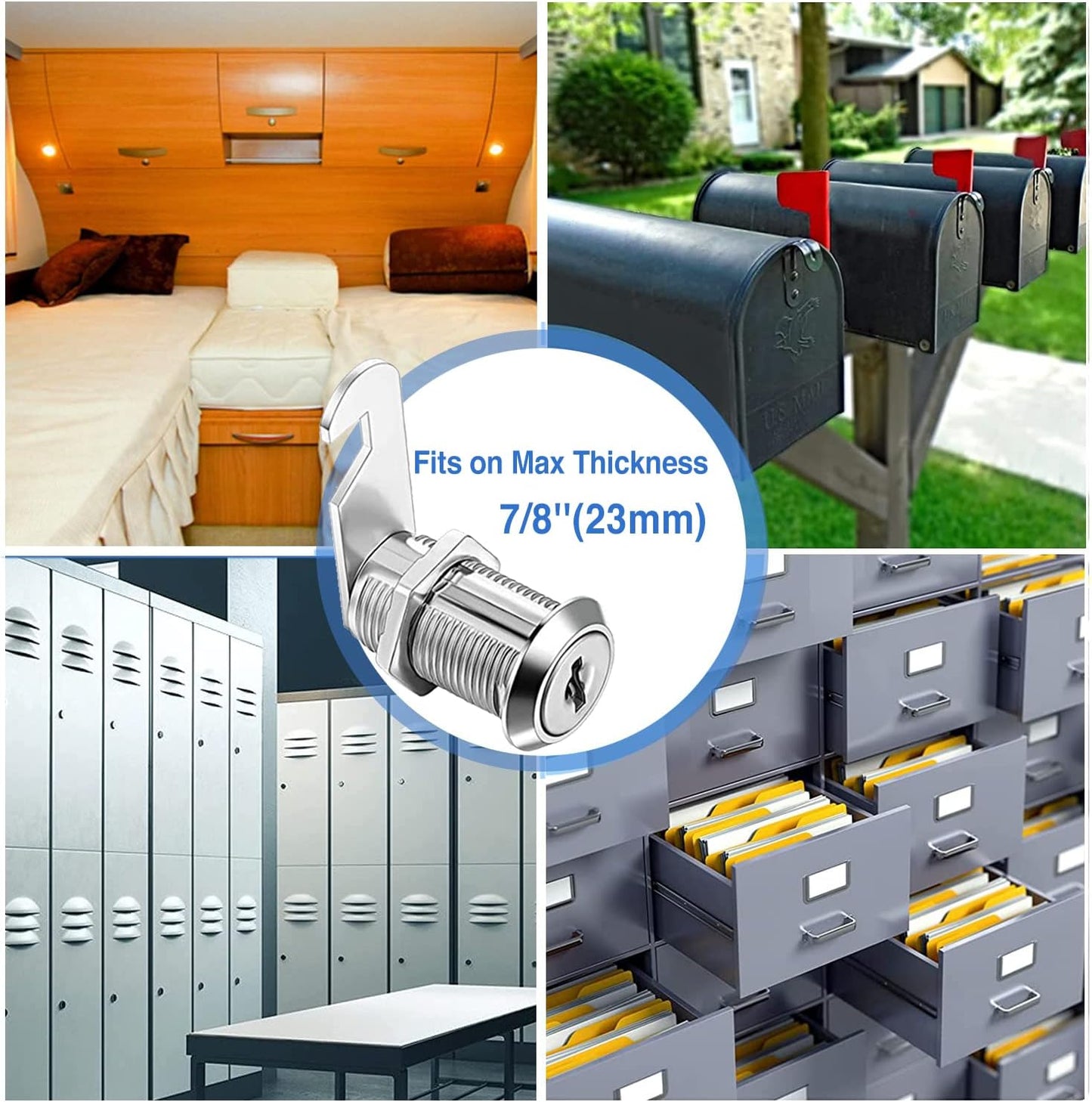 12 Pack of Sissinda Cam Locks Keyed Alike with 1-1/8 Inch Cylinder for Secure Cabinet, Drawer, RV, Camper, Trailer - Zinc Alloy, Fits 0.9 Inch Max Panel Thickness