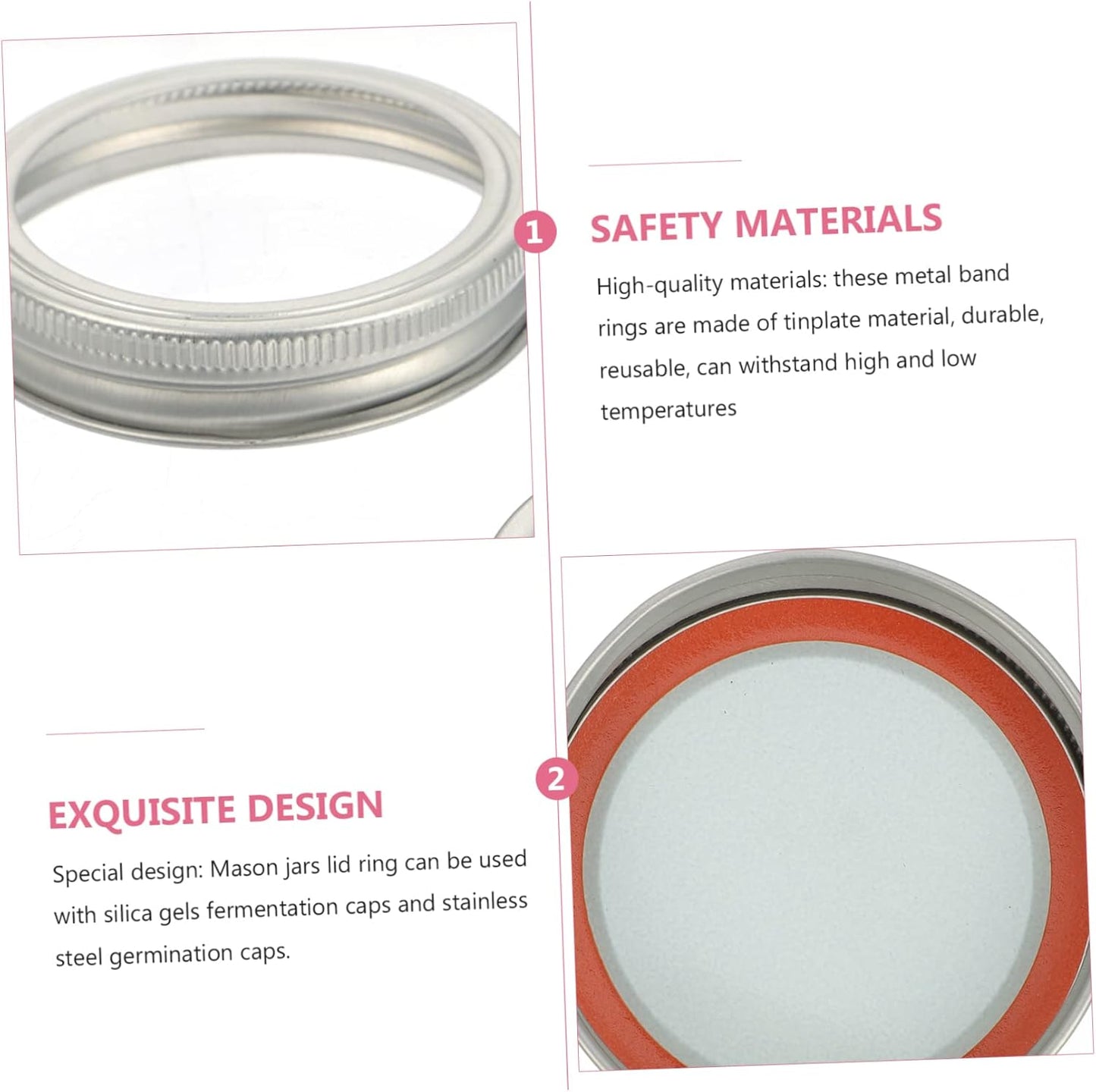 12 Pack Wide Mouth Mason Jar Lids Replacement Rings Bands - Silver Tinplate - for Canning Jars, Salad Mason Jars, BIUDECO