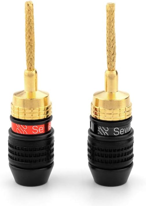 12 Pairs Sewell Deadbolt Flex Pin Banana Plugs for Spring Loaded Speaker Terminals - Gold Plated Speaker Plugs with Quick Connect