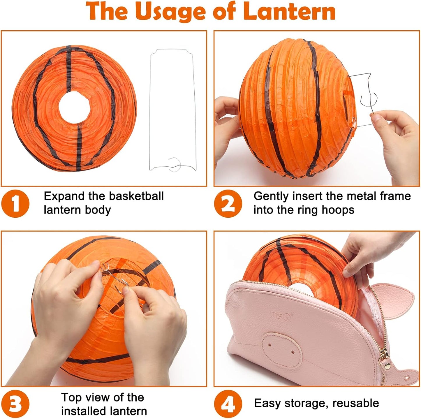 12 Pcs Basketball Paper Lanterns - 8 Inch Hanging Lanterns for Boys Room Ceiling Decor - Winspeed Basketball Theme Decoration