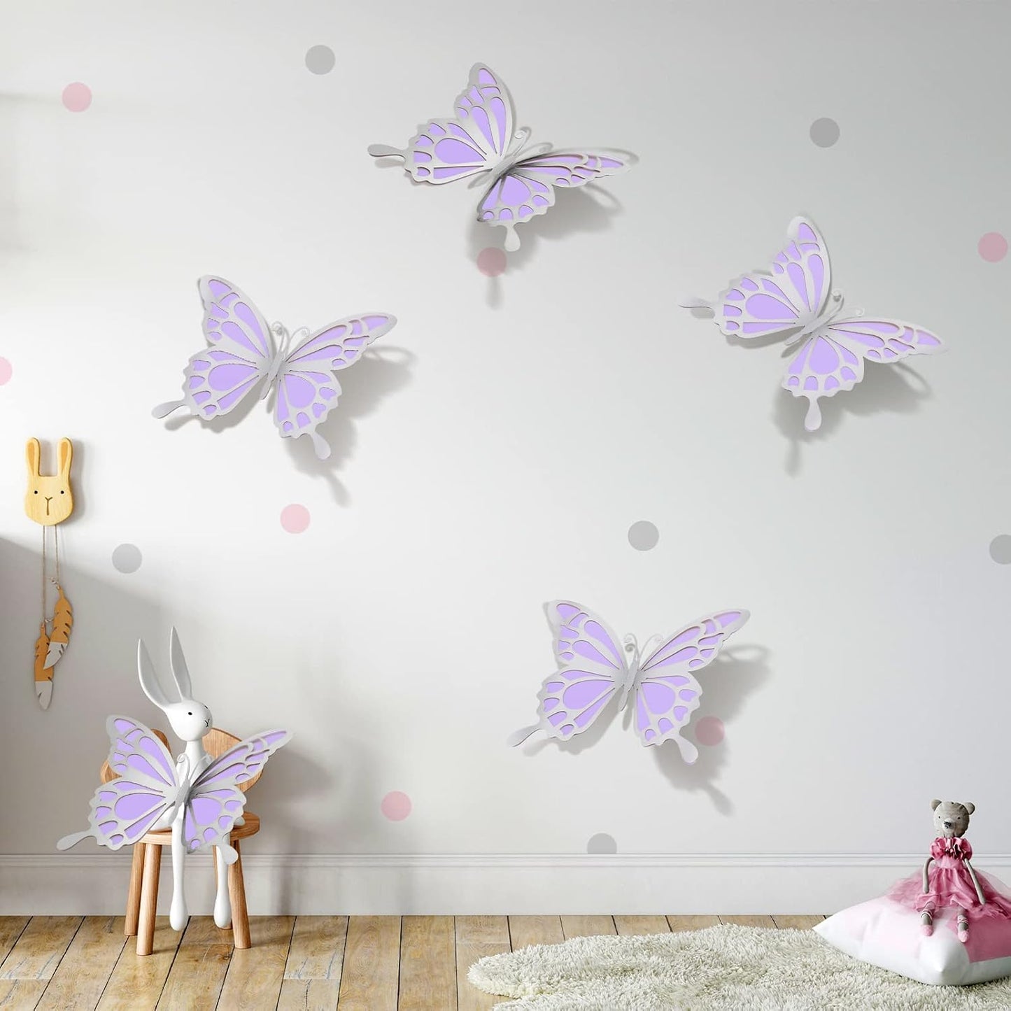 12-Piece 3D Large Butterfly Party Decoration Sticker Set - Silver & Purple Wall Mural for Birthday, Baby Shower, Nursery, Bedroom, Wedding
