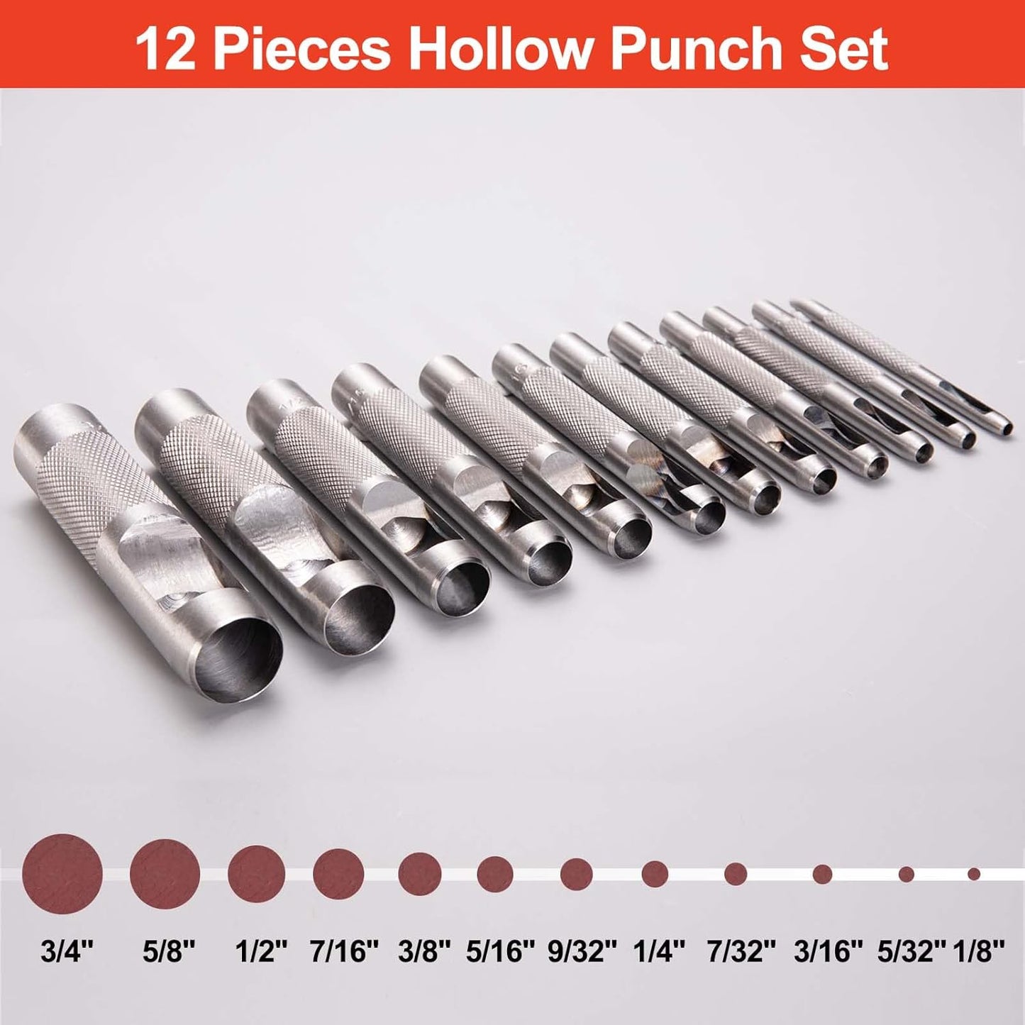 12 Piece Steel Hollow Leather Punch Set 3-19mm Heavy Duty Round Hole Punch Tool for Watch Cloth Belt Gaskets with Storage Bag - Spurtar