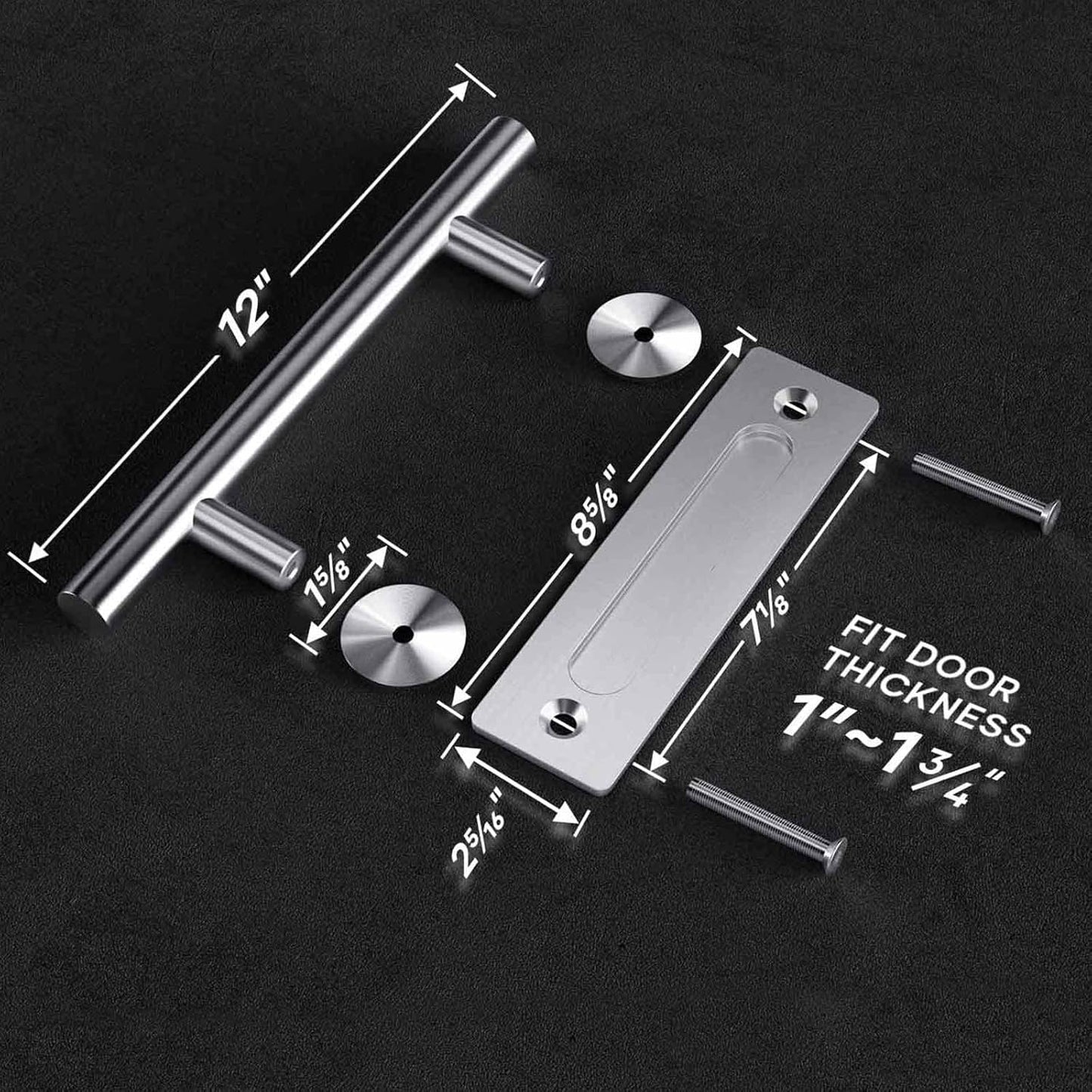 12" Stainless Steel Sliding Barn Door Handles and Pulls Set - Double Sided Flush Hardware with Brushed Finish - Easy Install by EaseLife