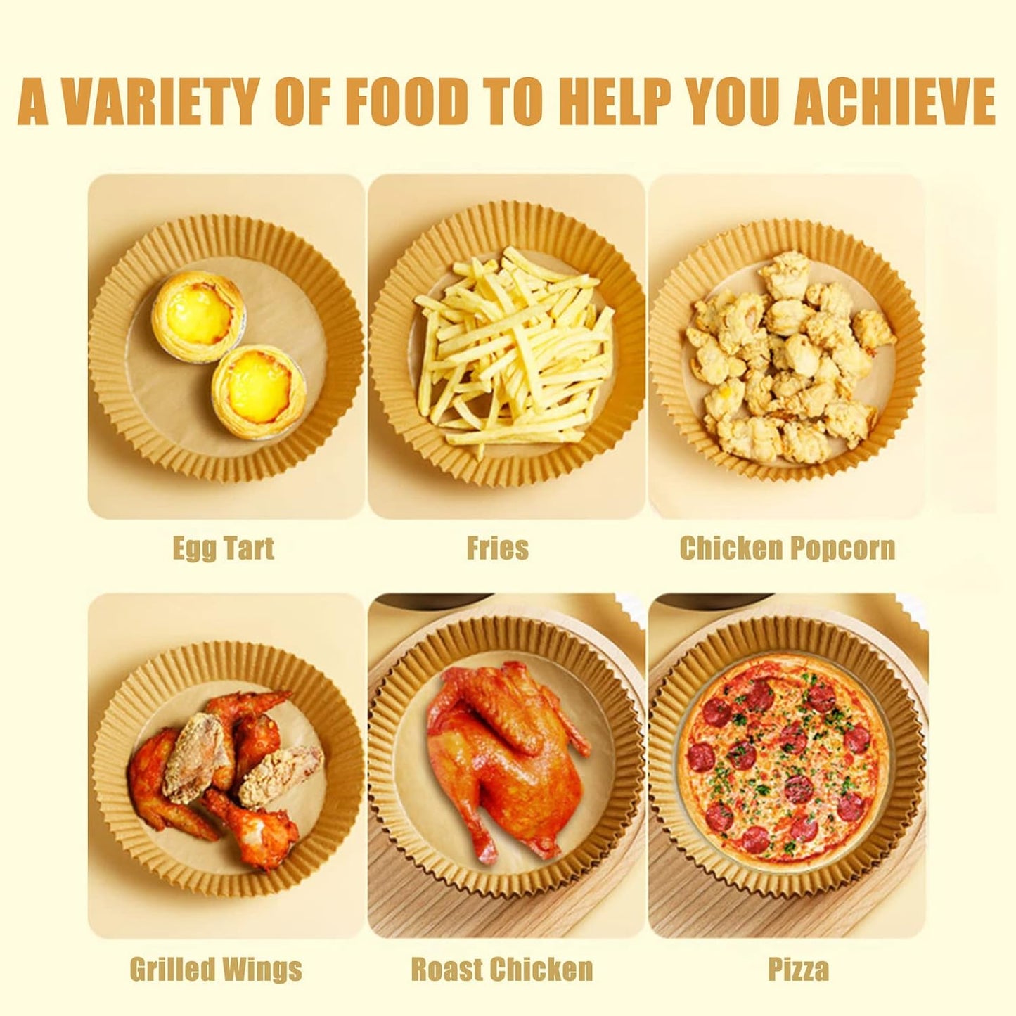 120pcs 6.3inch Non-Stick Air Fryer Parchment Paper Liners - Oil-proof Food Grade Baking Paper for Roasting, Microwave