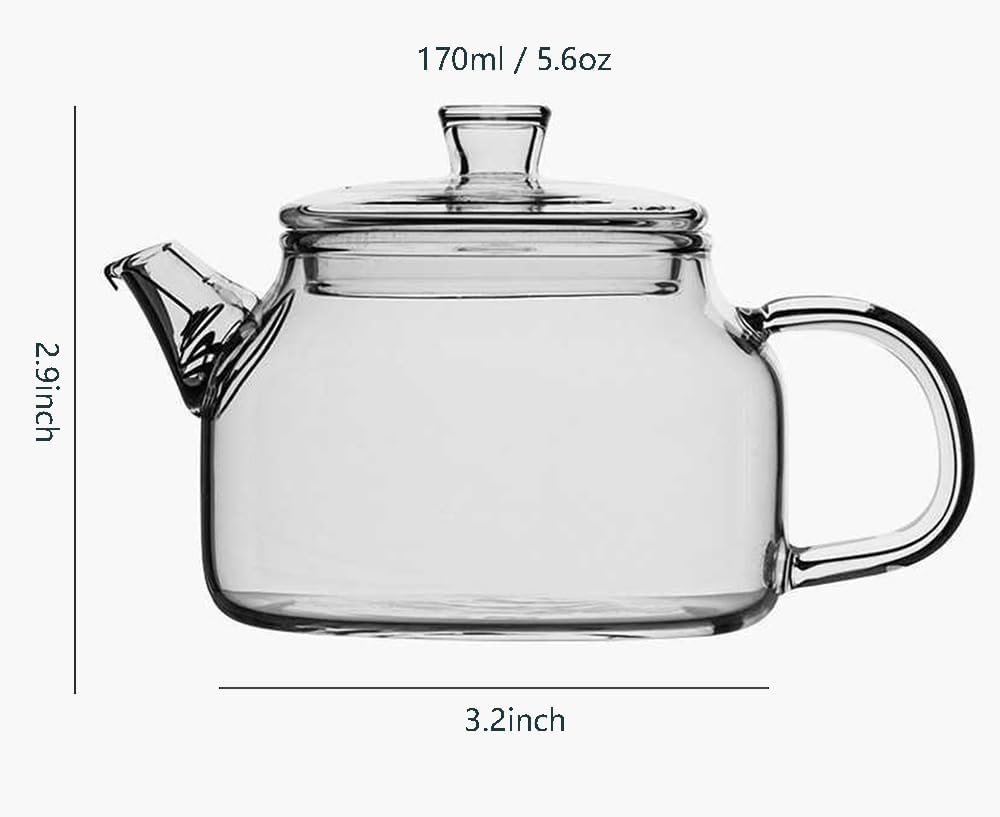 123Arts Mini Glass Teapot for One Person Use - 170ml/5.6oz