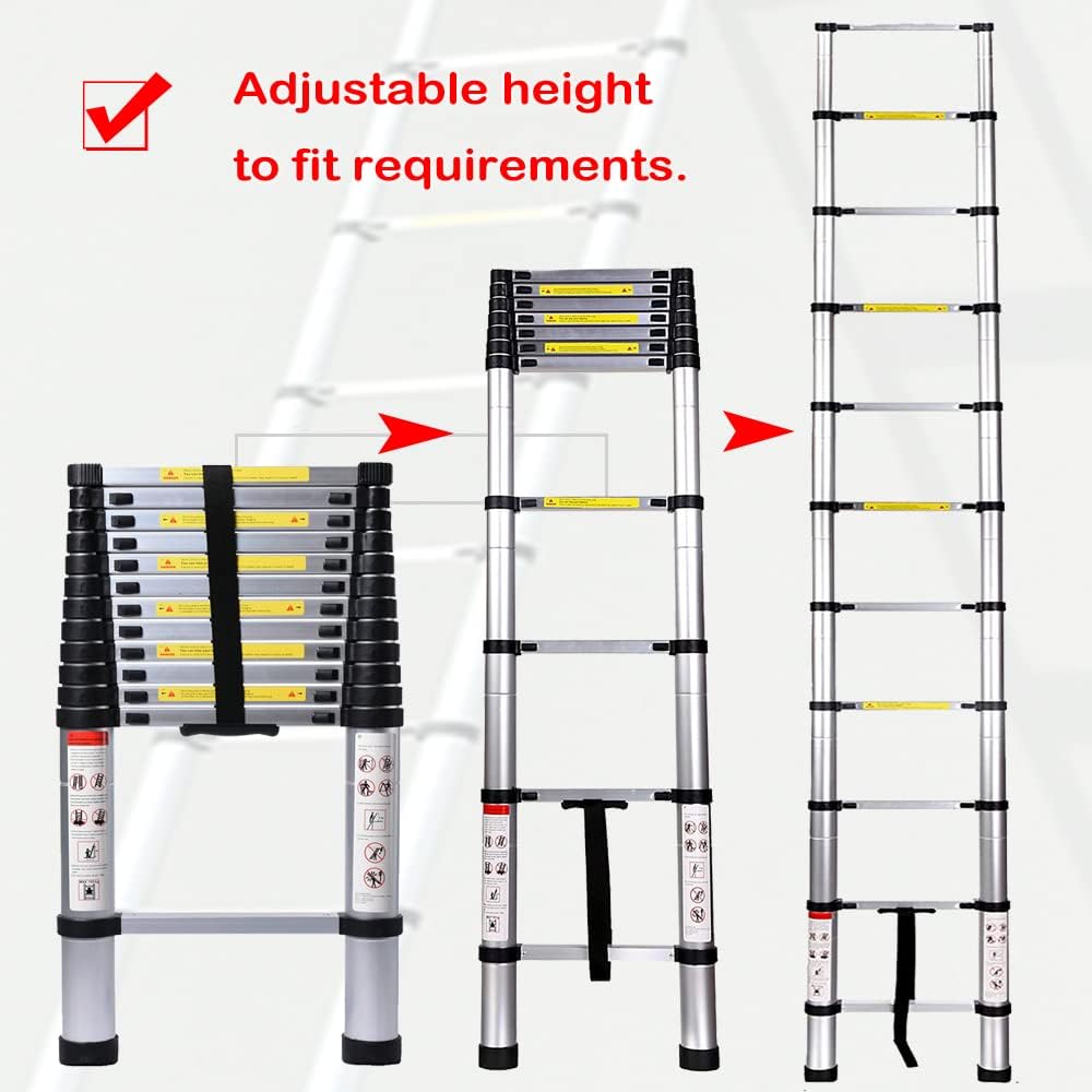 12.5ft Aluminum Telescopic Ladder, EN131 Certified, Collapsable & Lightweight, 150kg Load Capacity
