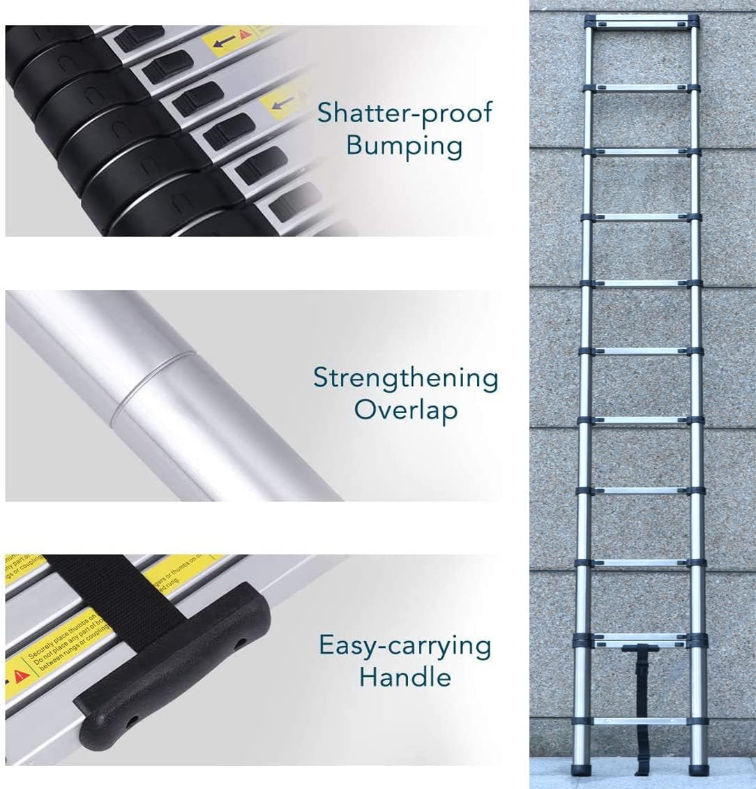 12.5ft Aluminum Telescopic Ladder, EN131 Certified, Collapsable & Lightweight, 150kg Load Capacity