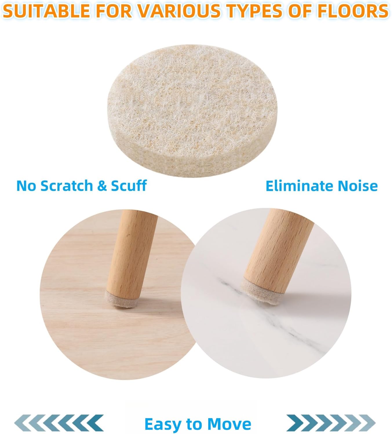 129 Piece Beige Felt Furniture Pads for Hardwood Floors - Self Adhesive Chair Sliders for Smooth Moving - Furnigear Anti Scratch Felt Pads for Round & Square Chair Feet