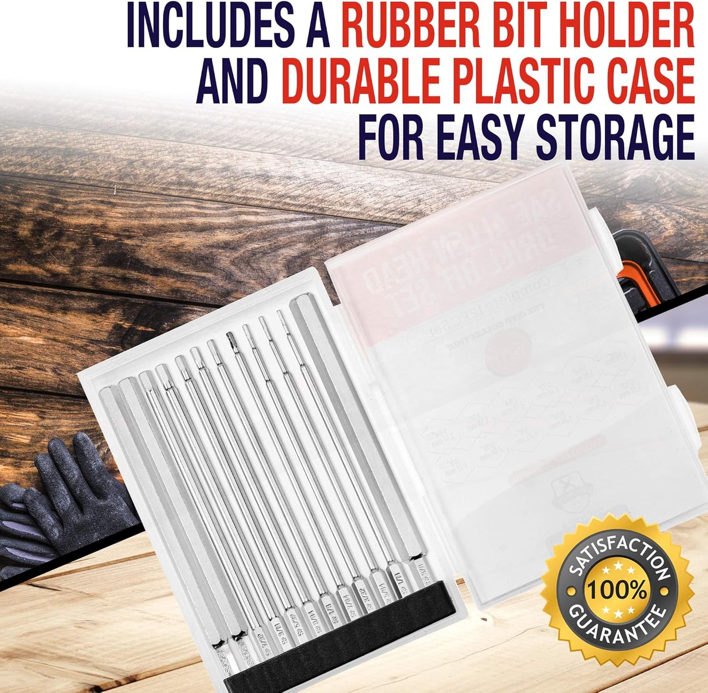 12pc Baker and Bolt 6" Long Hex Head Allen Wrench Drill Bit Set - Impact Ready SAE Set with Storage Case - Hardened S2 Steel Alloy 1/4 Hex Bit Set