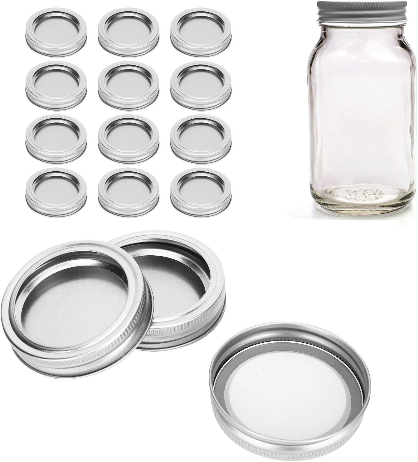 12pcs Aramox 70mm Round Regular Mouth SplitType Jar Lid Container Sealing Cover - Leakproof Honey Canning Kitchen Storage - Sturdy Silver Cover