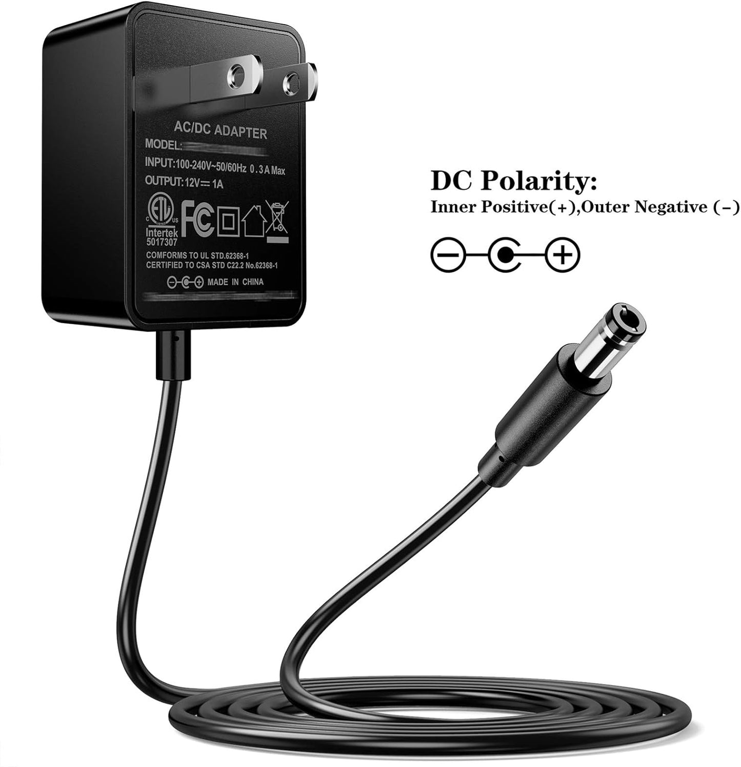 12V 1A AC Adapter Charger Replacement with 8 Tips - Regulated Power Supply for LED Strip Light, CCTV Camera, GPS - ETL Certified Transformer