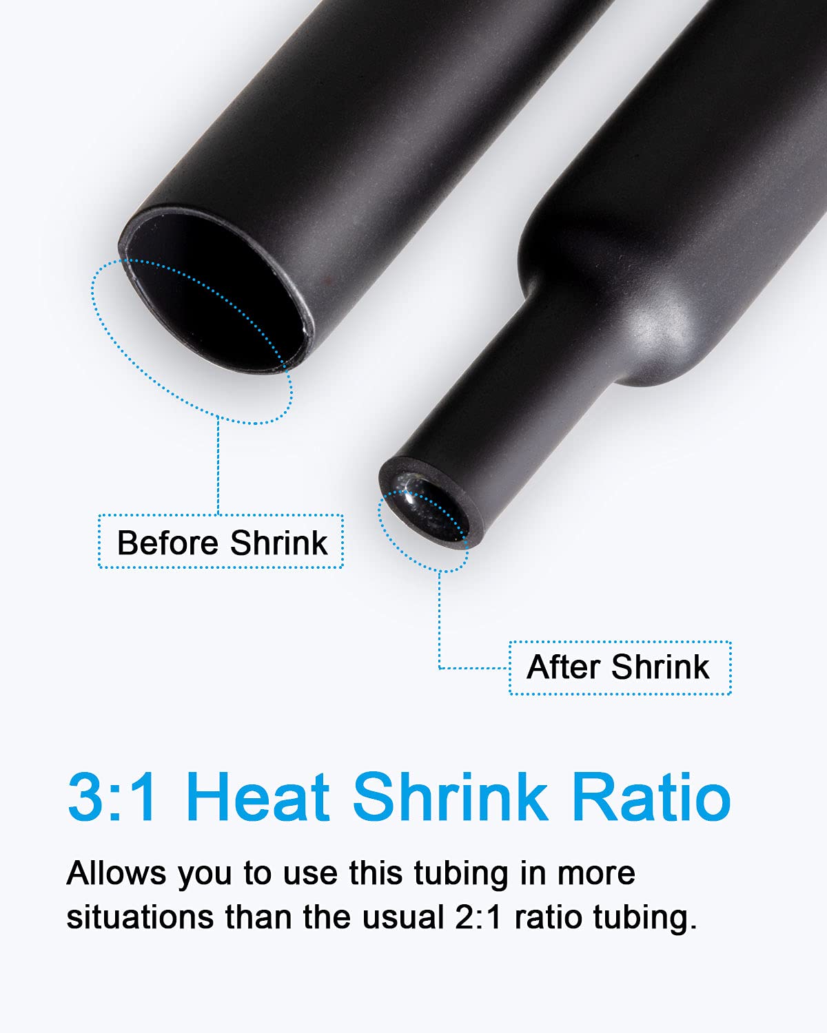 130pc 3:1 Dual Wall Adhesive Heat Shrink Tubing Kit - 6 Sizes (1/2 to 3/32 inch) - Premium Wire Cable Sleeve Assortment - Storage Case - DIY by MILAPEAK - Black