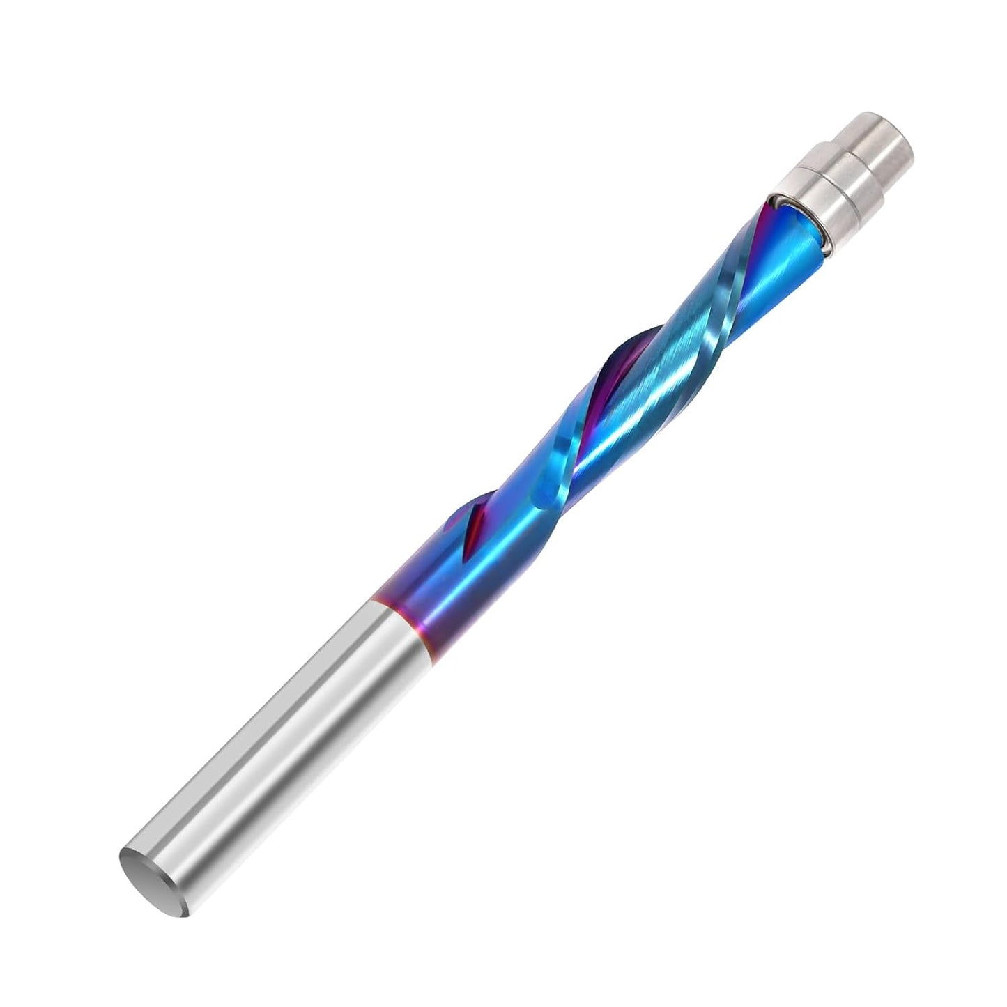 1/4 Inch Shank CNC Router Bit - Down Cut Flush Trim End Mill with Nano Blue Coating for Wood Veneer & Acrylic