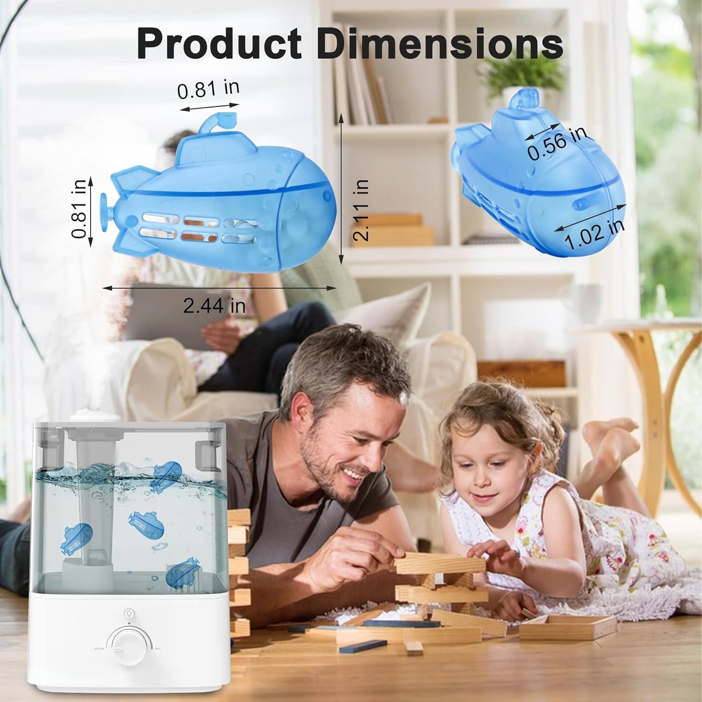 14-Pack Small Submarine Humidifier Tank Cleaner for Most Humidifiers & Fish Tanks - Purifies Water, Prevents Hard Water Build Up, Eliminates White Dust & Odors