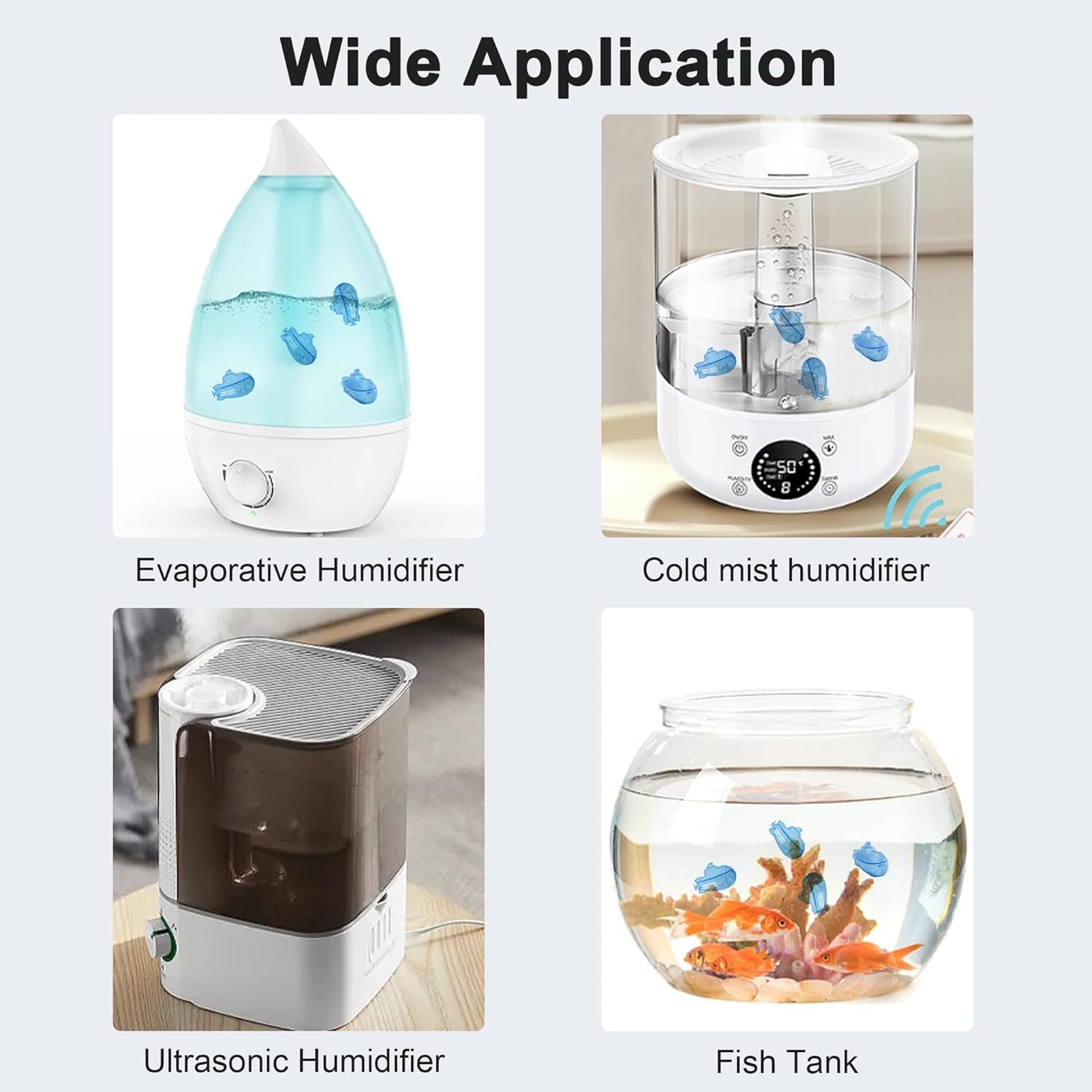 14-Pack Small Submarine Humidifier Tank Cleaner for Most Humidifiers & Fish Tanks - Purifies Water, Prevents Hard Water Build Up, Eliminates White Dust & Odors