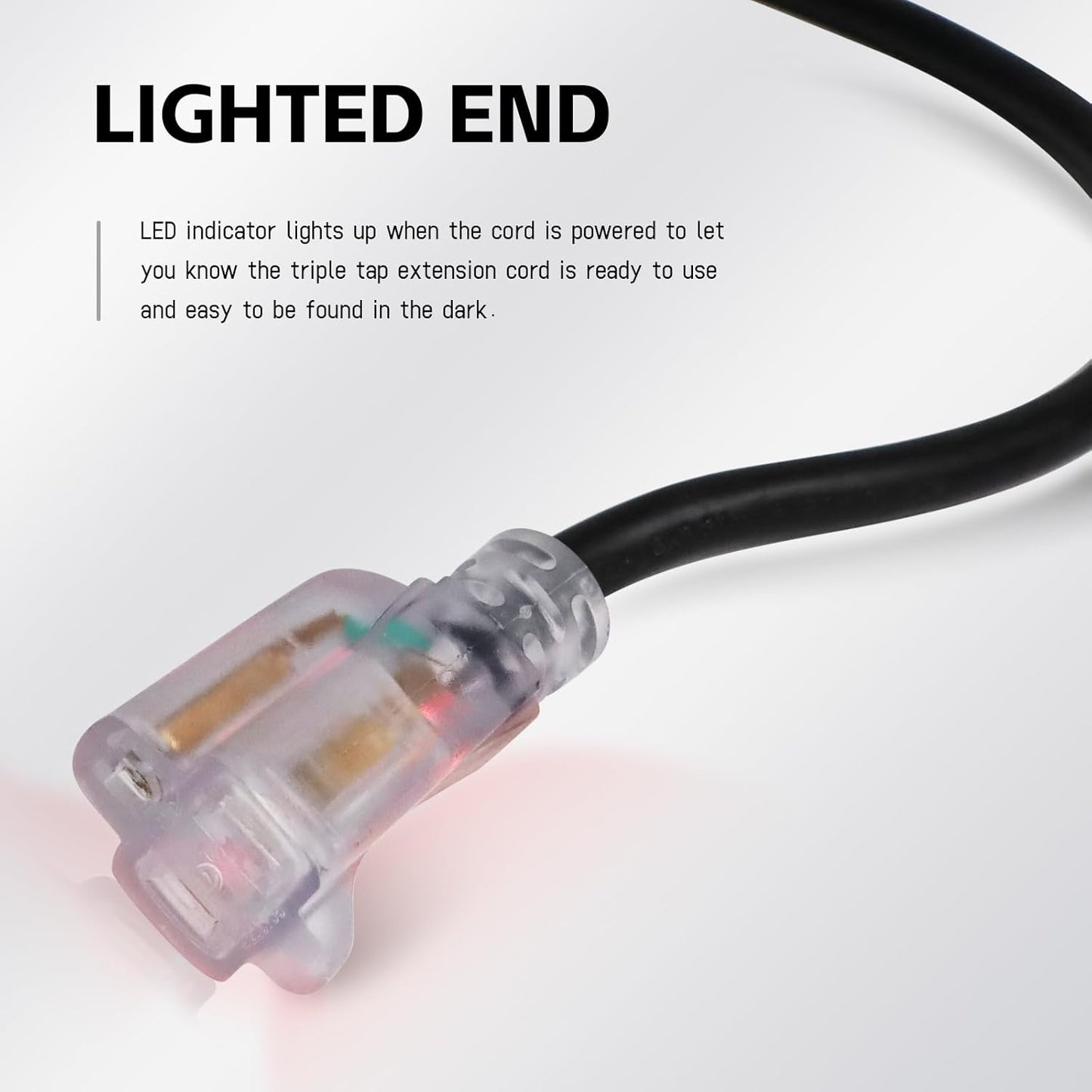 15 Foot Lighted Outdoor Extension Cord - Heavy Duty 12/3 SJTW Black Cable with Grounded Plug for Lawn, Garden, Appliances