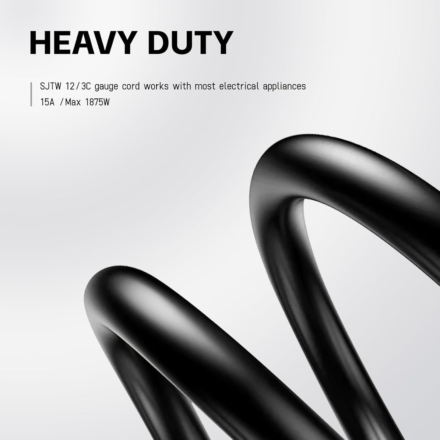 15 Foot Lighted Outdoor Extension Cord - Heavy Duty 12/3 SJTW Black Cable with Grounded Plug for Lawn, Garden, Appliances